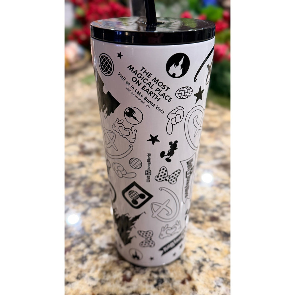 NEW Disney Parks Walt Disney World Black & White 24oz Tumbler