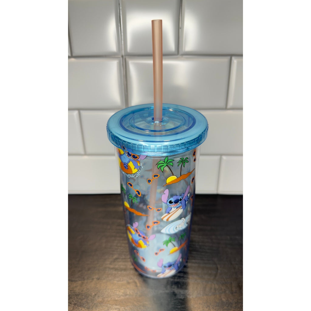 Disney Lilo & Stitch 24oz Tropical Pattern Tumbler with Lid & Straw - NEW