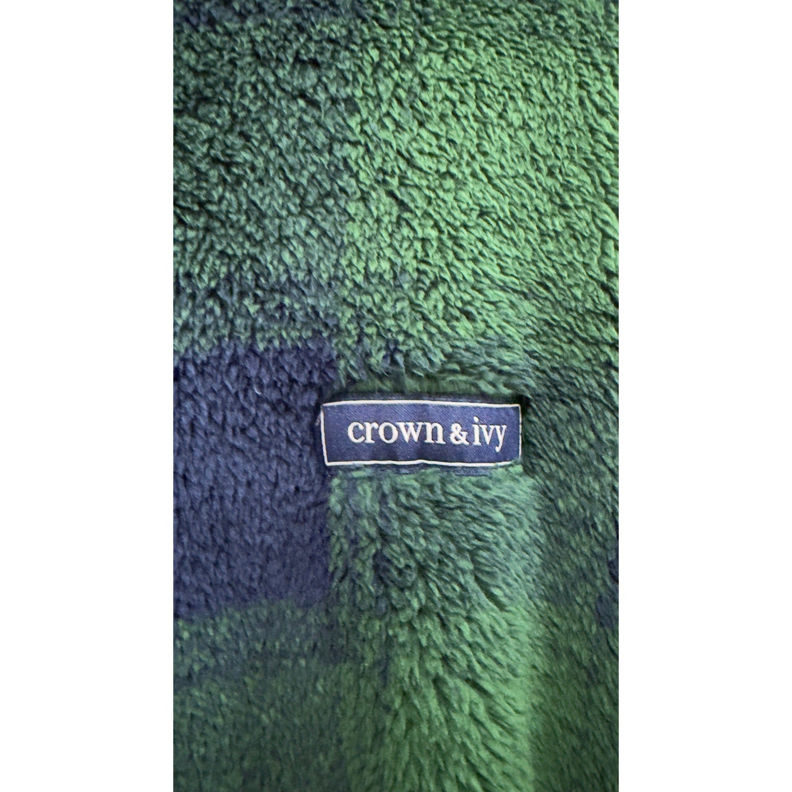 Crown & Ivy Green Plaid Sherpa Hoodie Mens Large Fleece Pullover