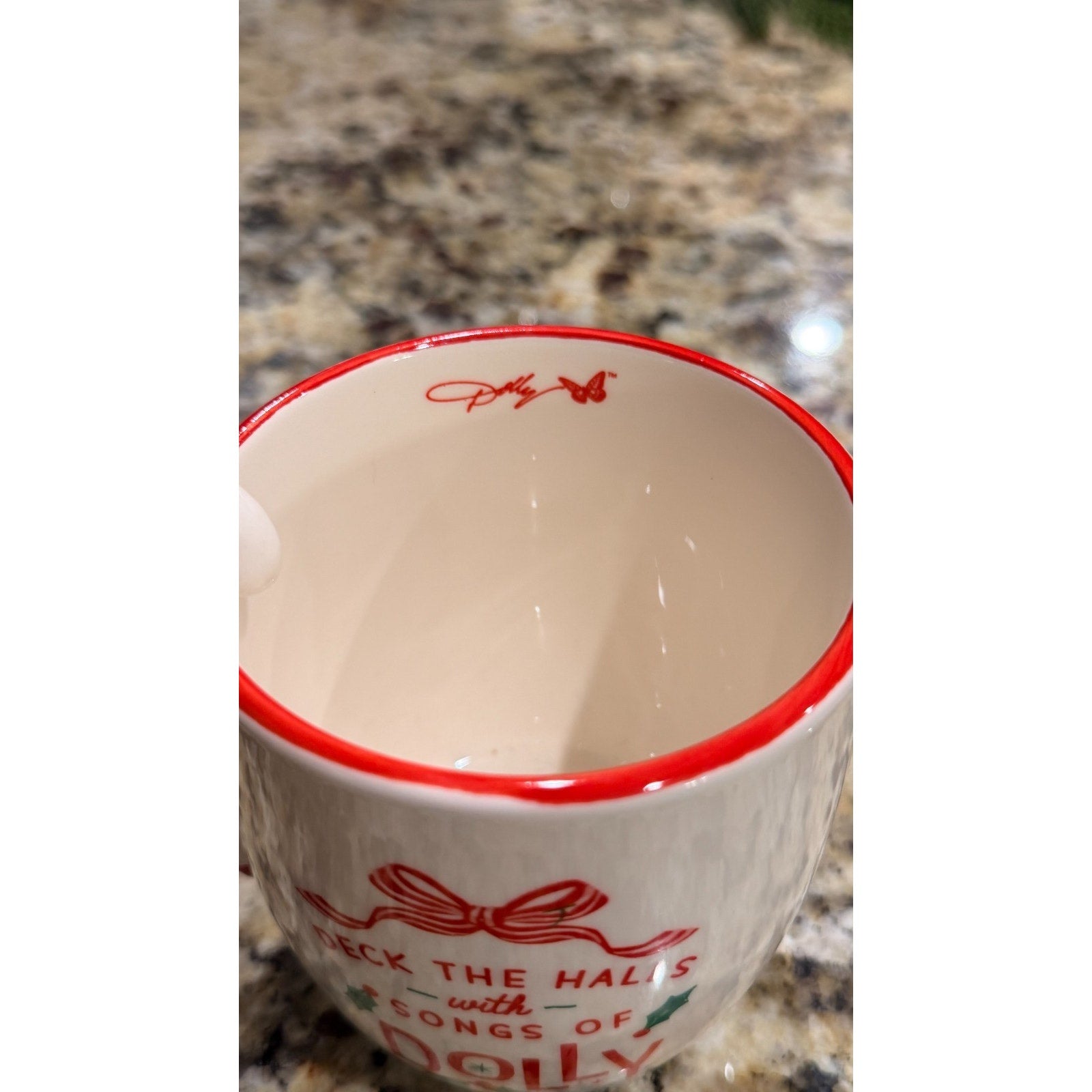 Dolly Parton “Holly Dolly” Mug Candy Cane Handle w/Dolly Signature, Butterfly