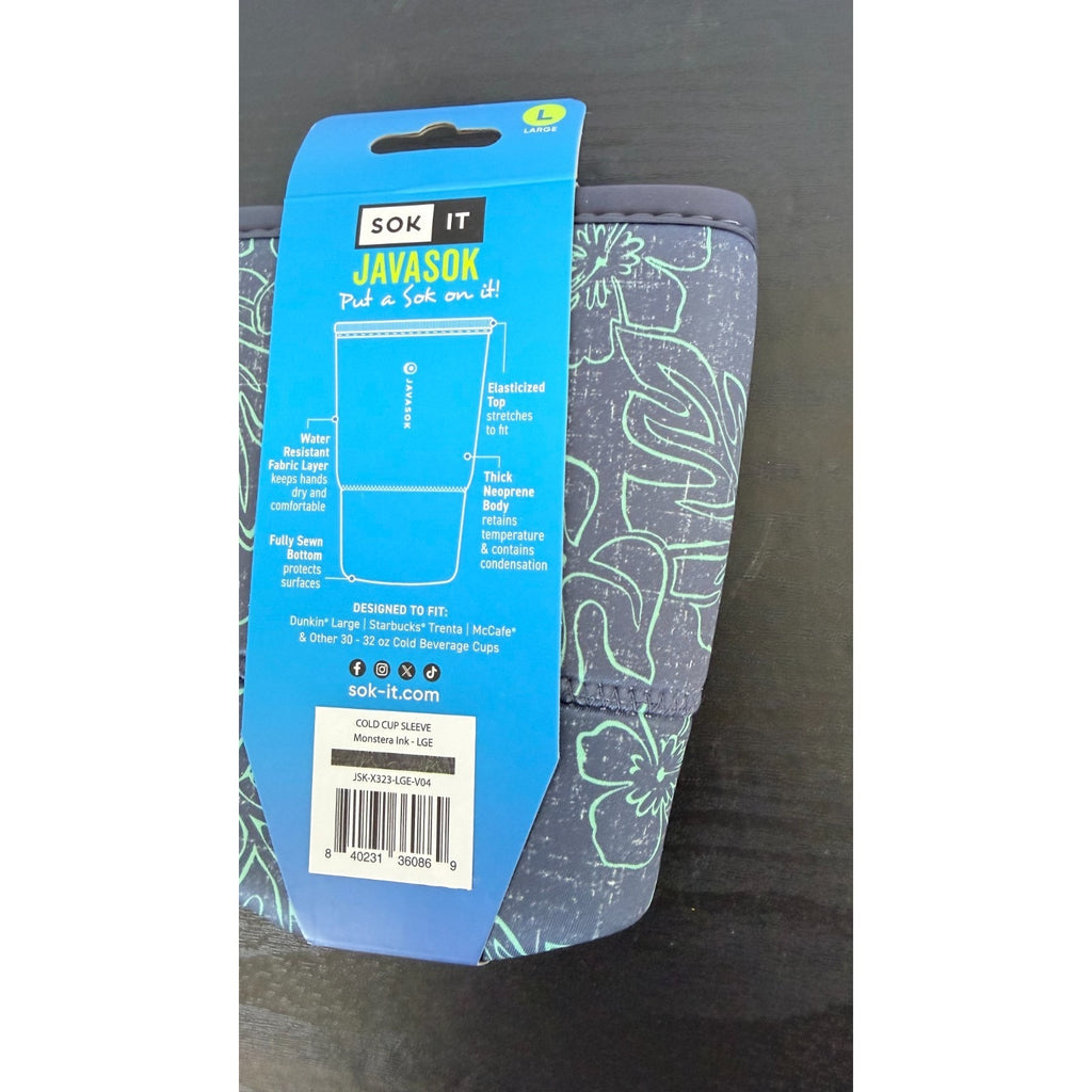 JavaSok "Monstera" Iced Coffee Sleeve - Large 30-32oz NWT