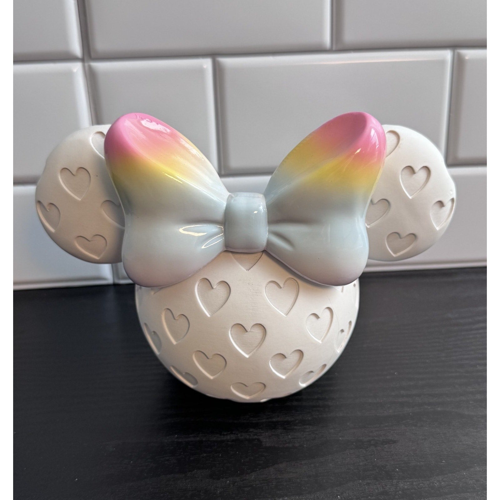 Disney Minnie Mouse Rainbow Bow Pencil Cup Holder - NEW (Damaged Ear)
