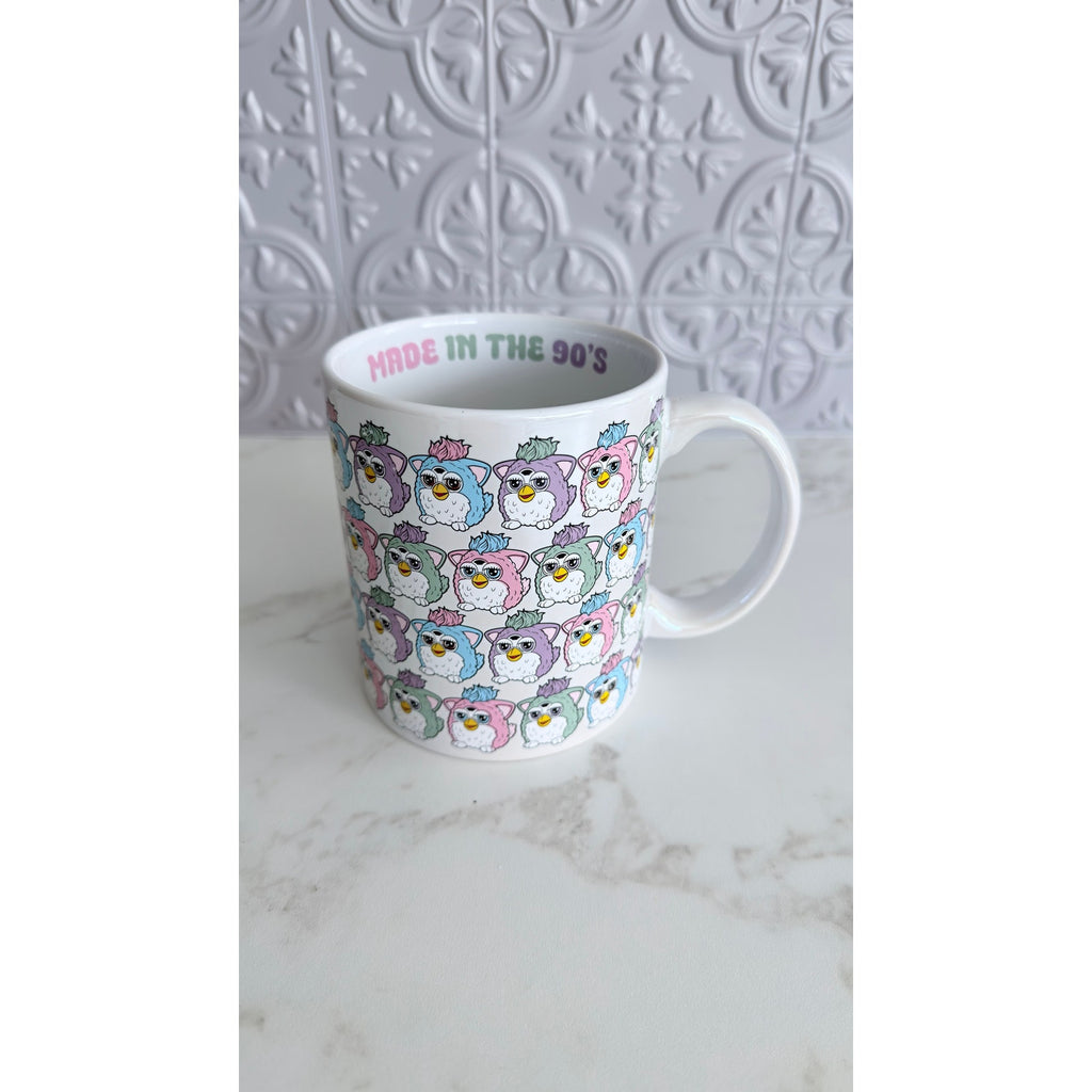 Furby Pastel Pattern Ceramic Mug 20 oz Made In The 90s Retro Hasbro NEW