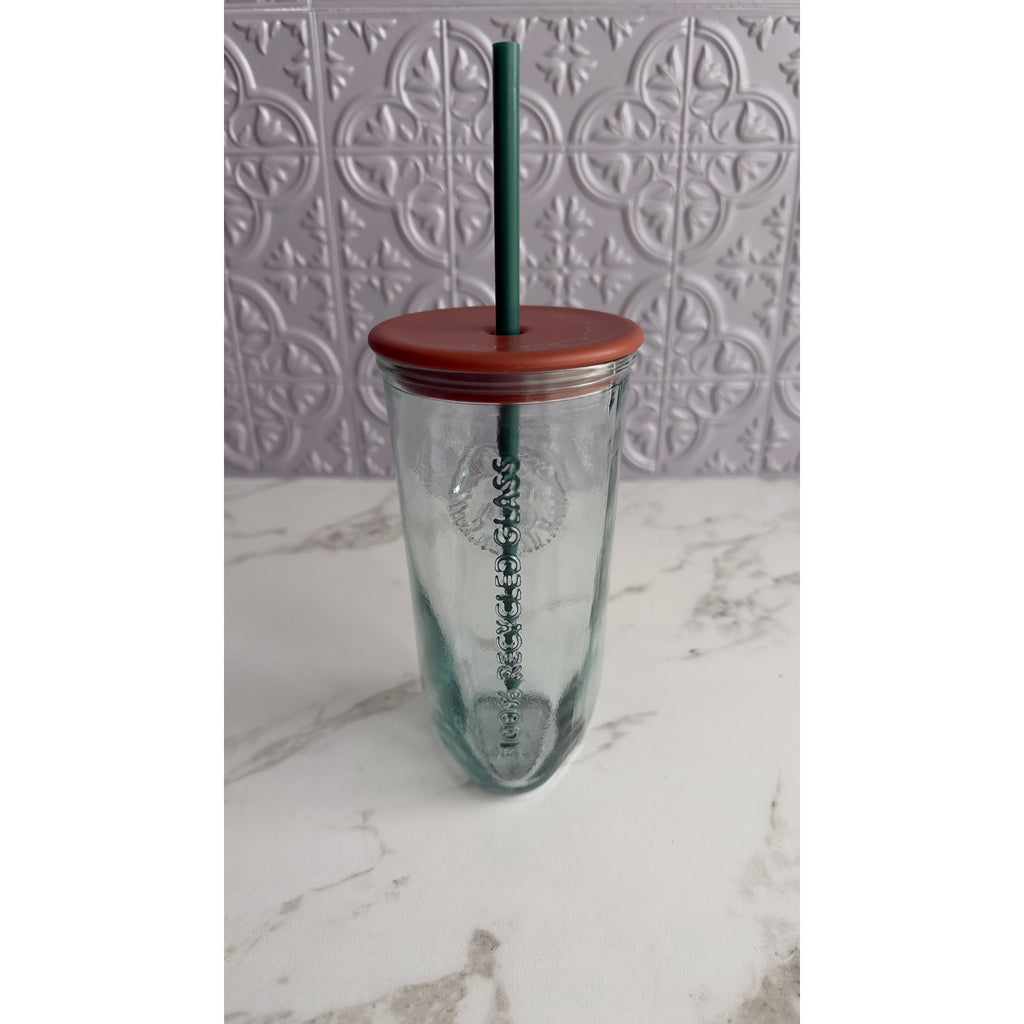 Starbucks 100% Recycled Glass Cold Cup Tumbler 16 oz Terra Cotta Lid