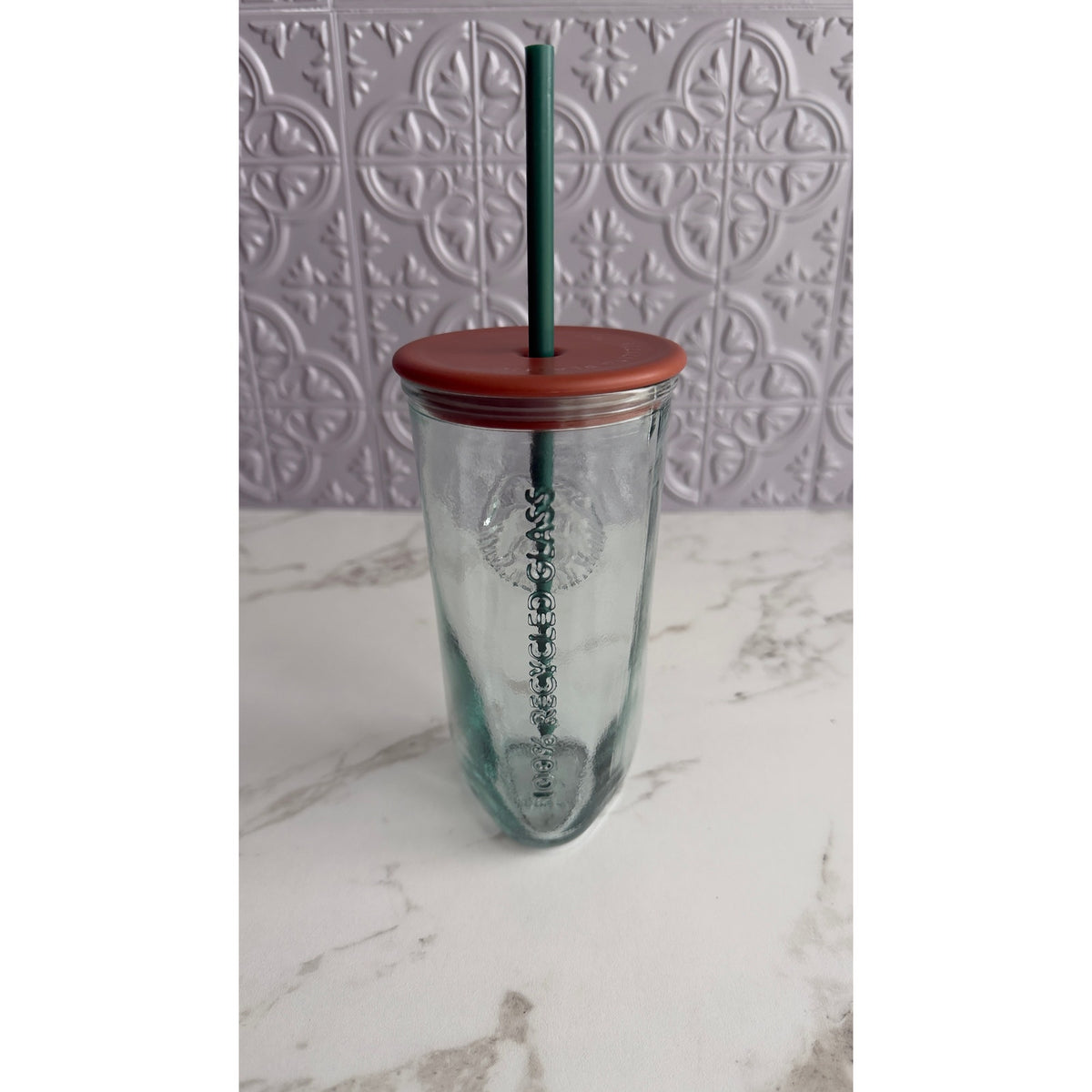 Starbucks 100% Recycled Glass Cold Cup Tumbler 16 oz Terra Cotta Lid