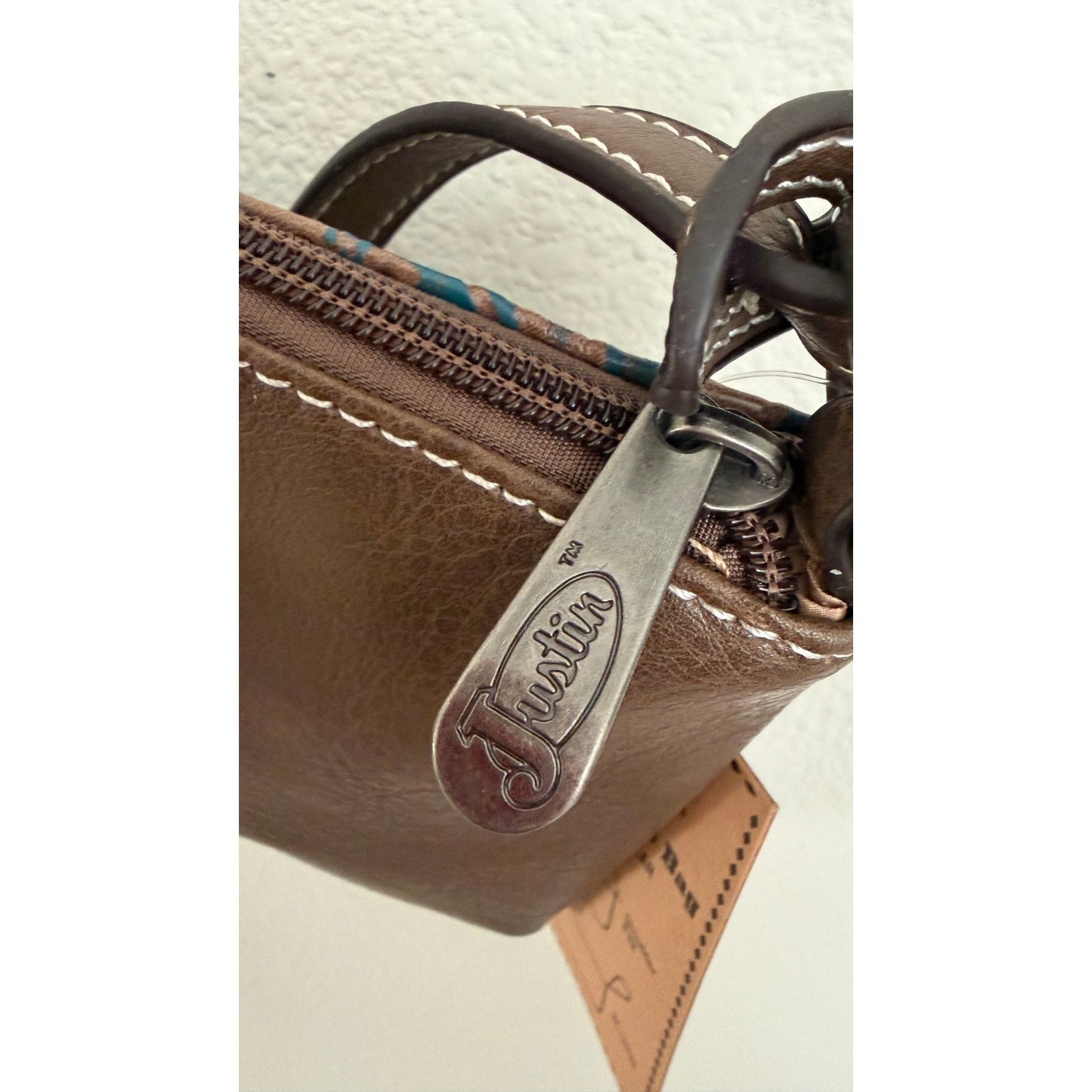 Justin Boots Embossed Convertible Wristlet Blue/Brown NEW