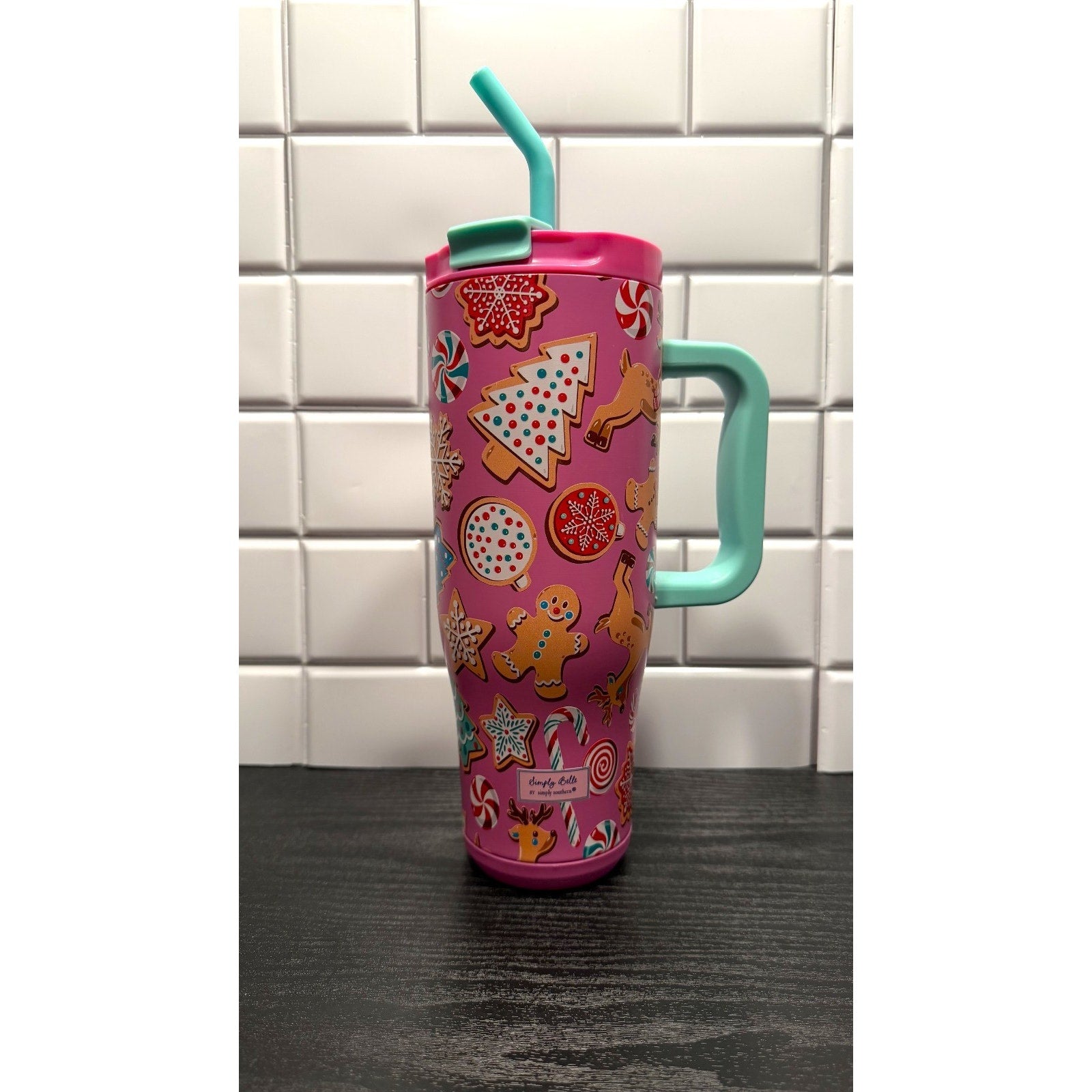 NWT Simply Southern 40oz Tumbler - Holiday Sweets Pink Gingerbread Mug