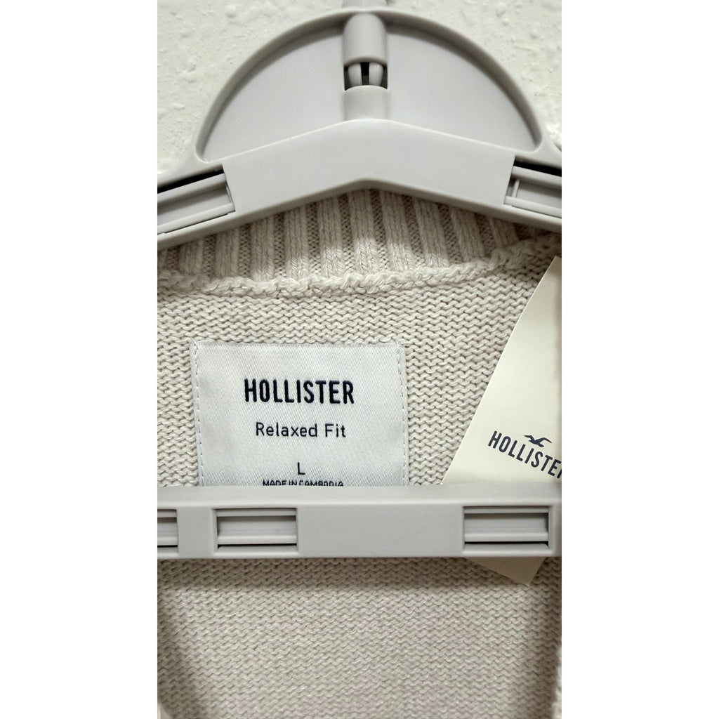 Hollister American Flag Graphic Knit Sweater Cream Beige Men's Large NWT