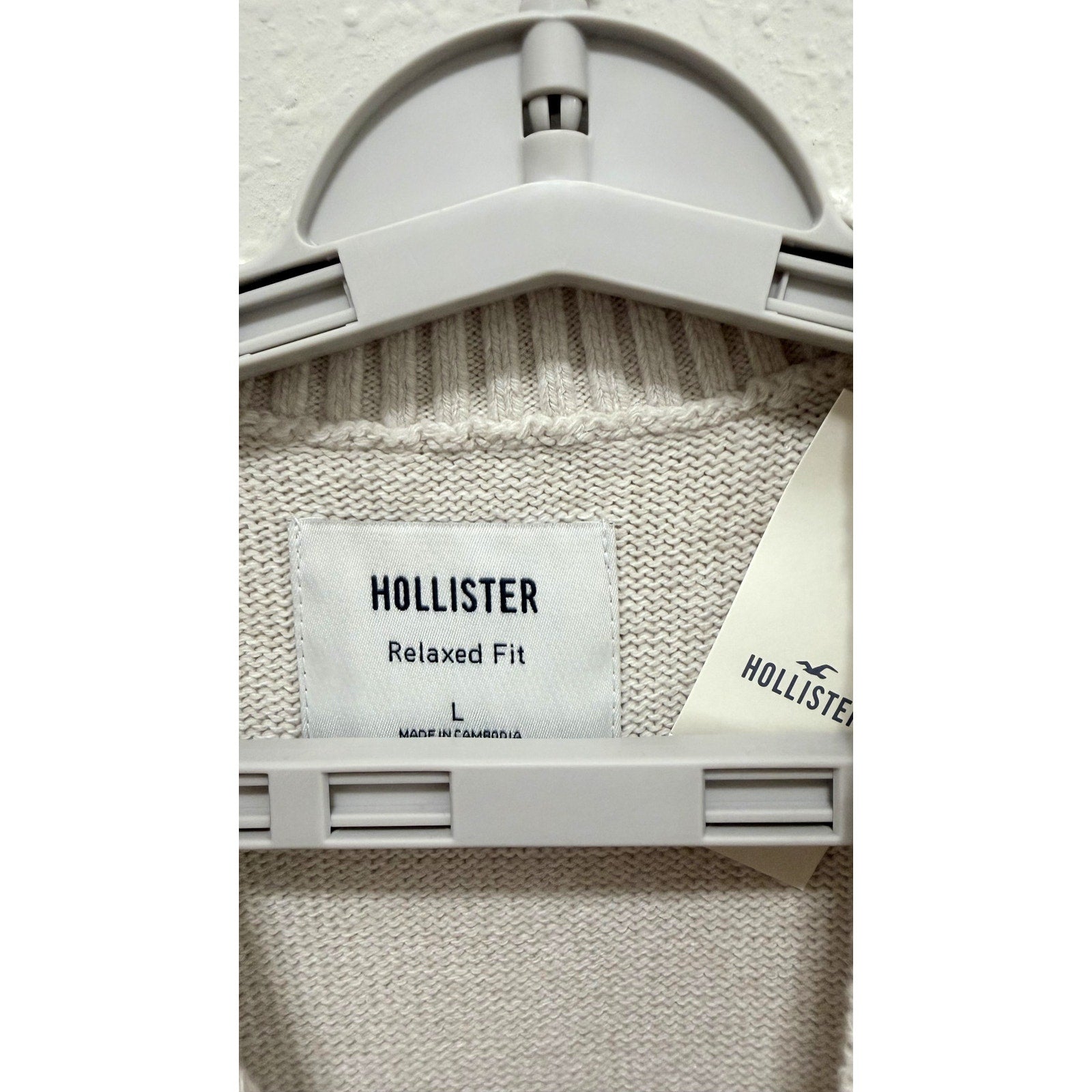 Hollister American Flag Graphic Knit Sweater Cream Beige Men's Large NWT
