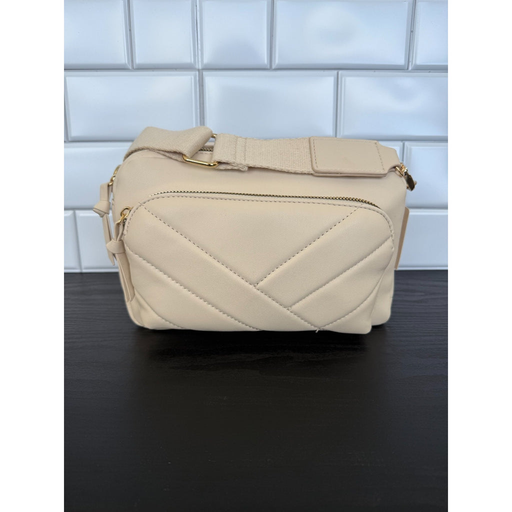 Primark Quilted Double Zip Camera Bag Ivory Gold Hardware NWT