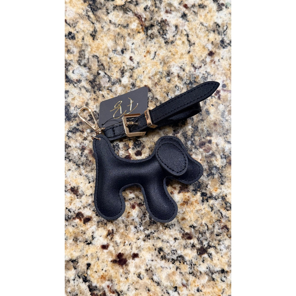 Sleek Faux Leather Dog Puppy Keychain Bag Charm - Black