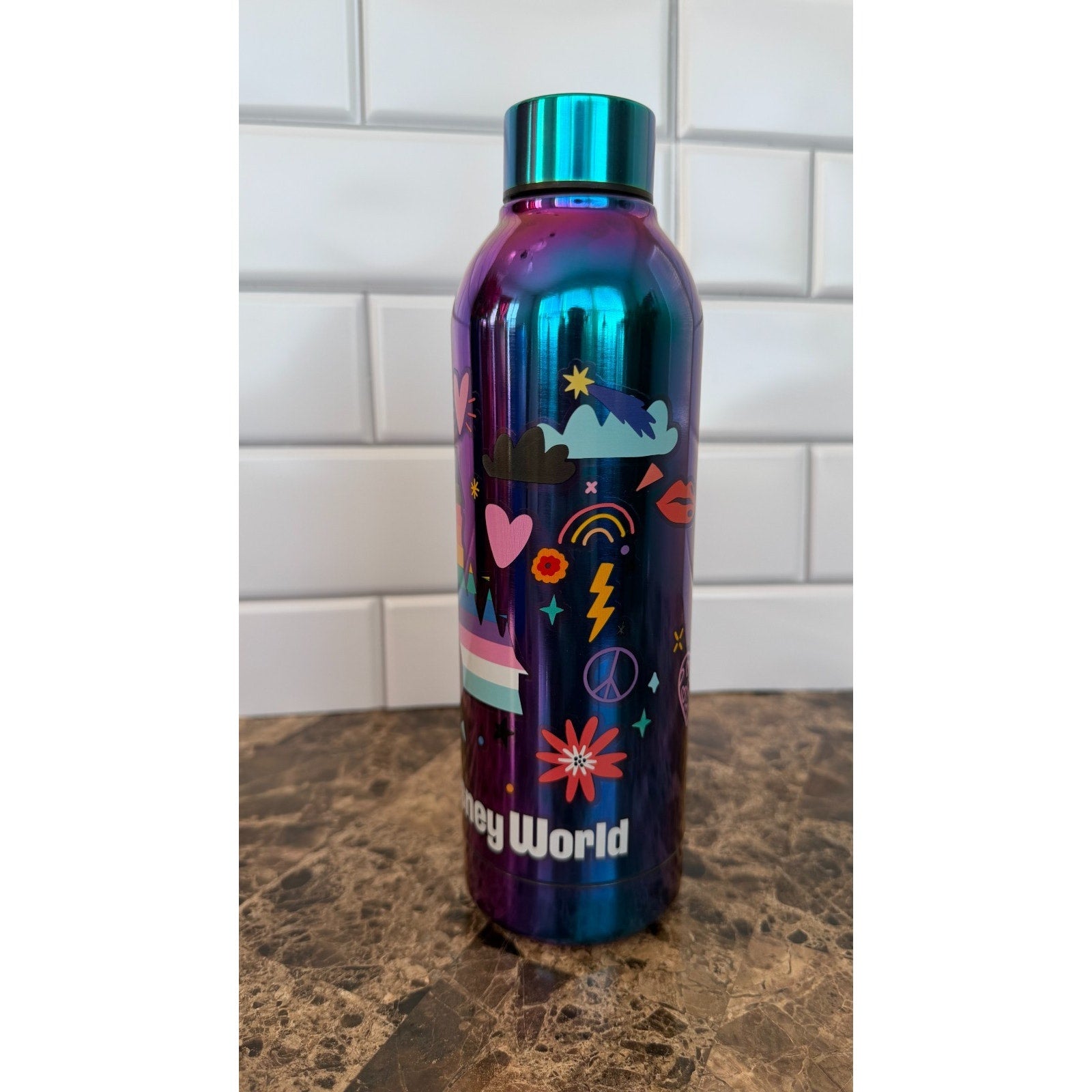 Disney Parks 2023 Pride Doodles Castle Metallic Blue Tumbler 24oz READ