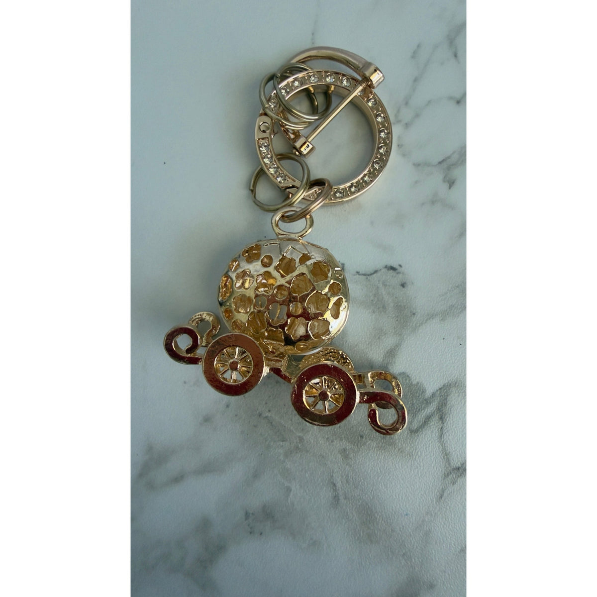 Rhinestone White Pumpkin Carriage Keychain Custom Phone Number Tag Charm Set NEW