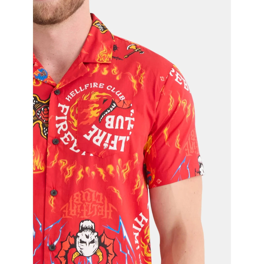 NEW Stranger Things Hellfire Club All-Over Print Button-Up Shirt (Men's Large)