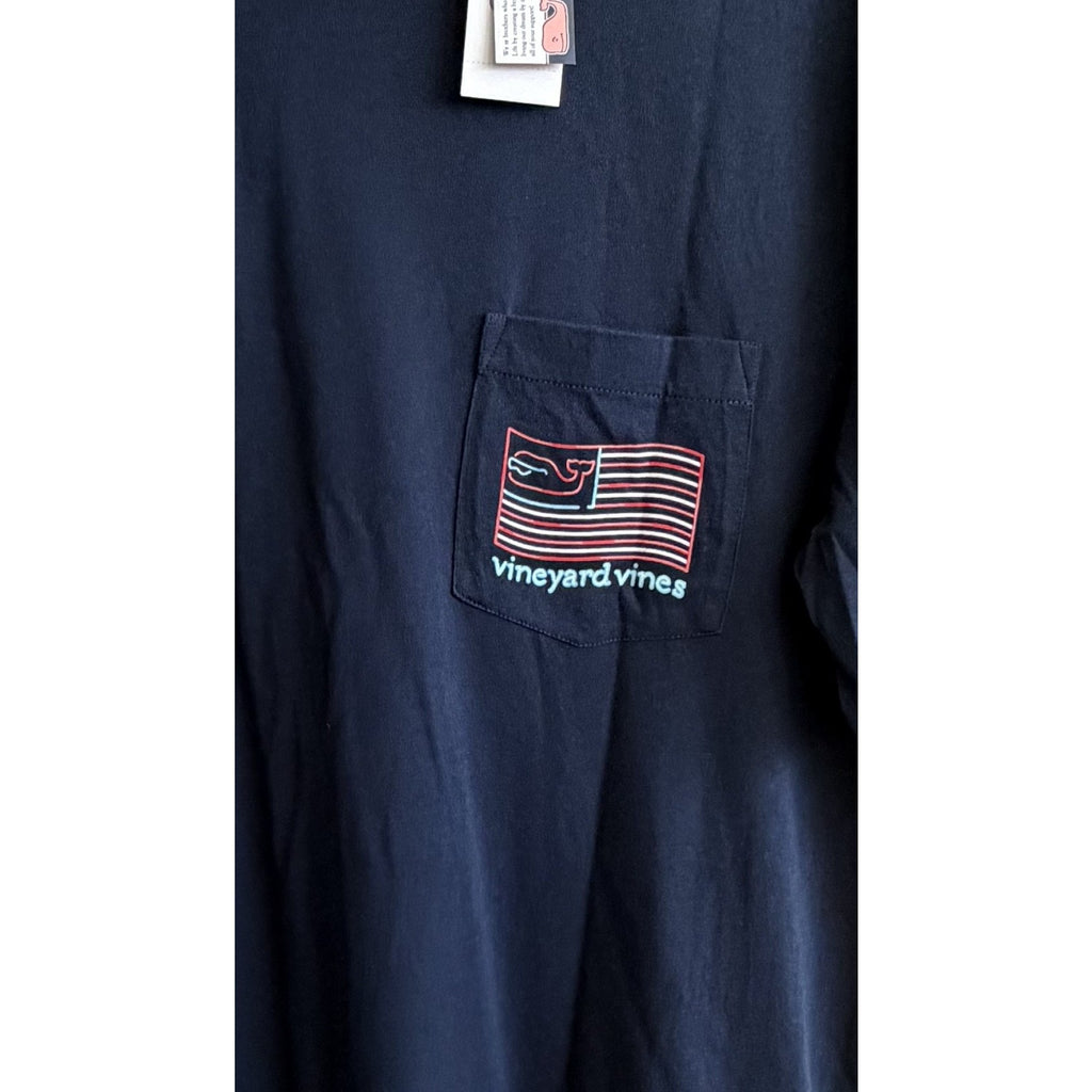 NWT Vineyard Vines Good Vibes Neon Flag Whale Pocket Tee Men's Medium