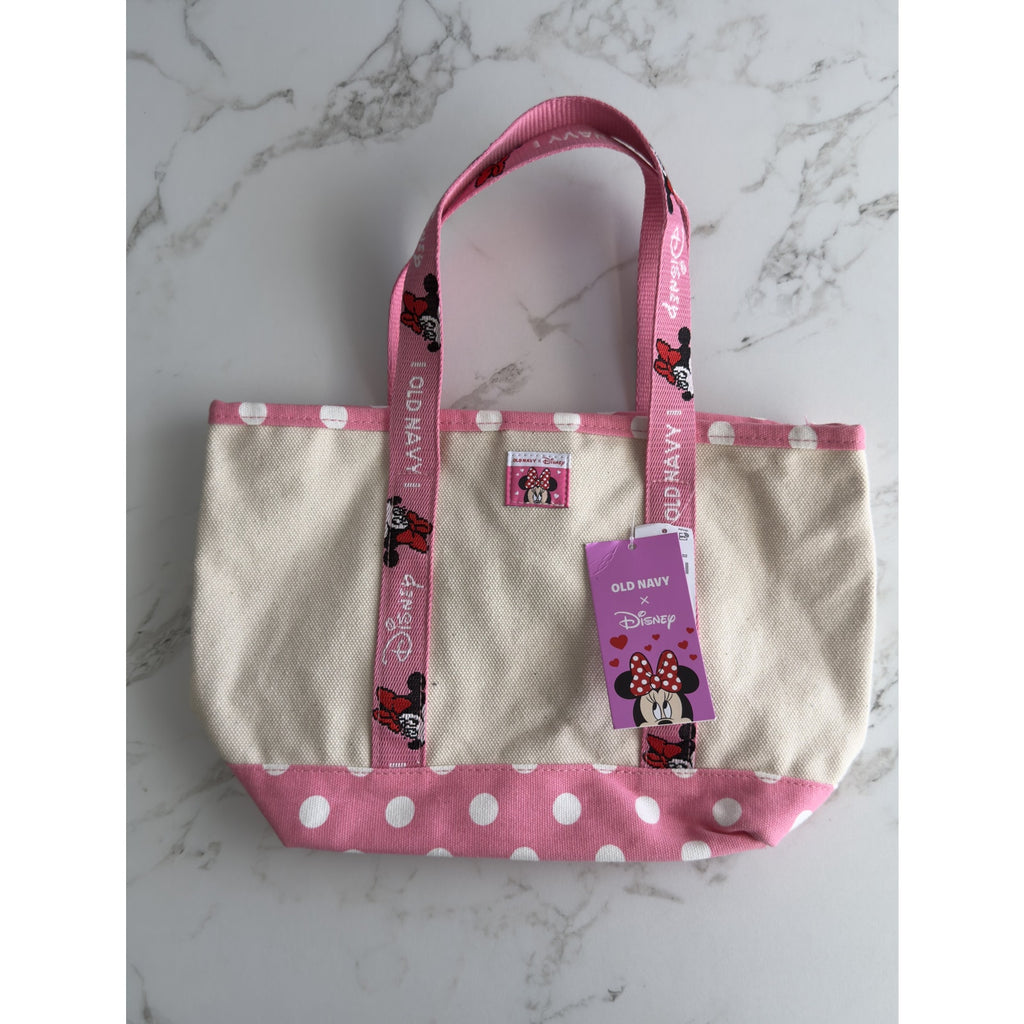 Old Navy x Disney Minnie Mouse Canvas Small Tote Bag Pink Polka Dot NWT