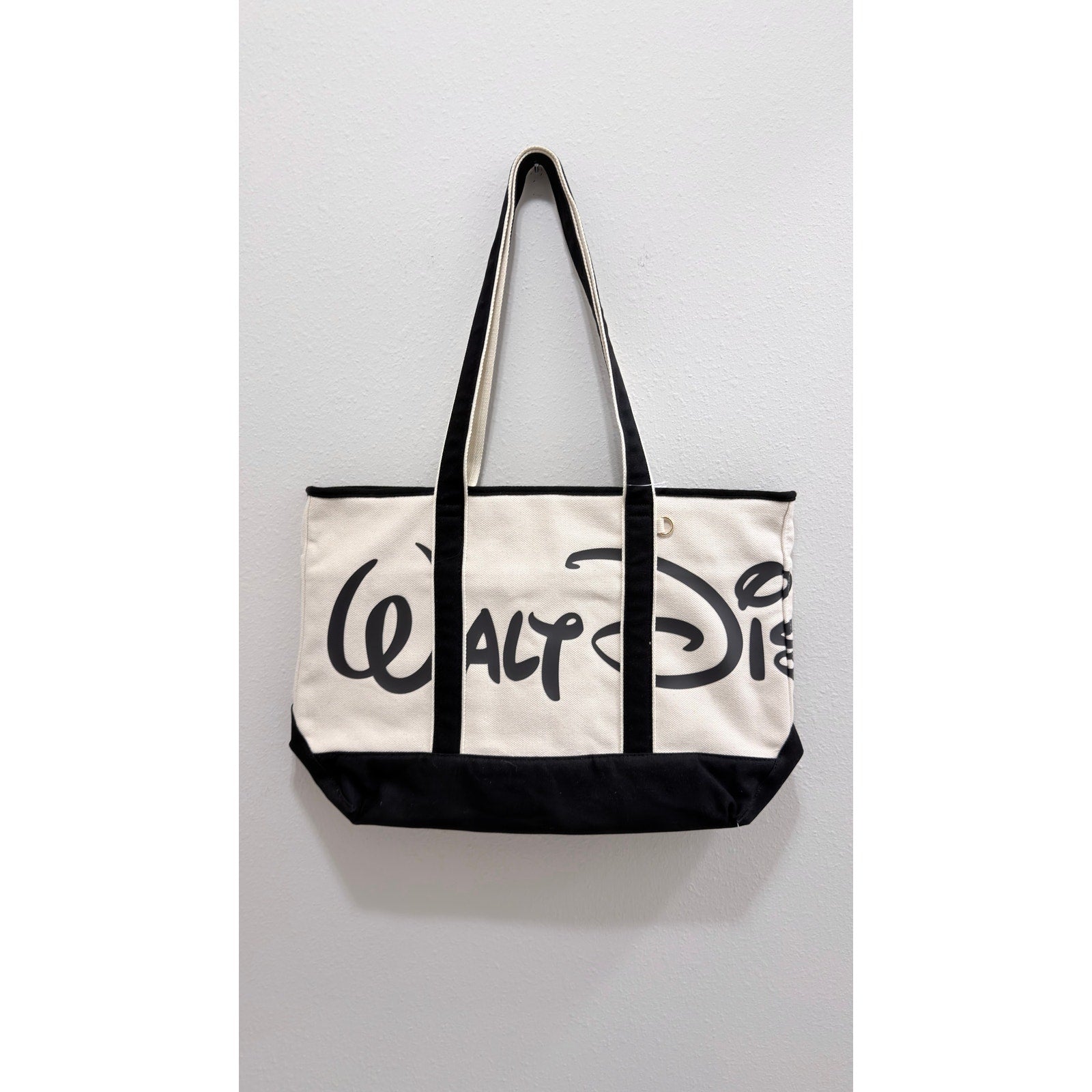 Disney Walt Disney World Logo Parks After Dark Canvas Tote Bag Black White NWT