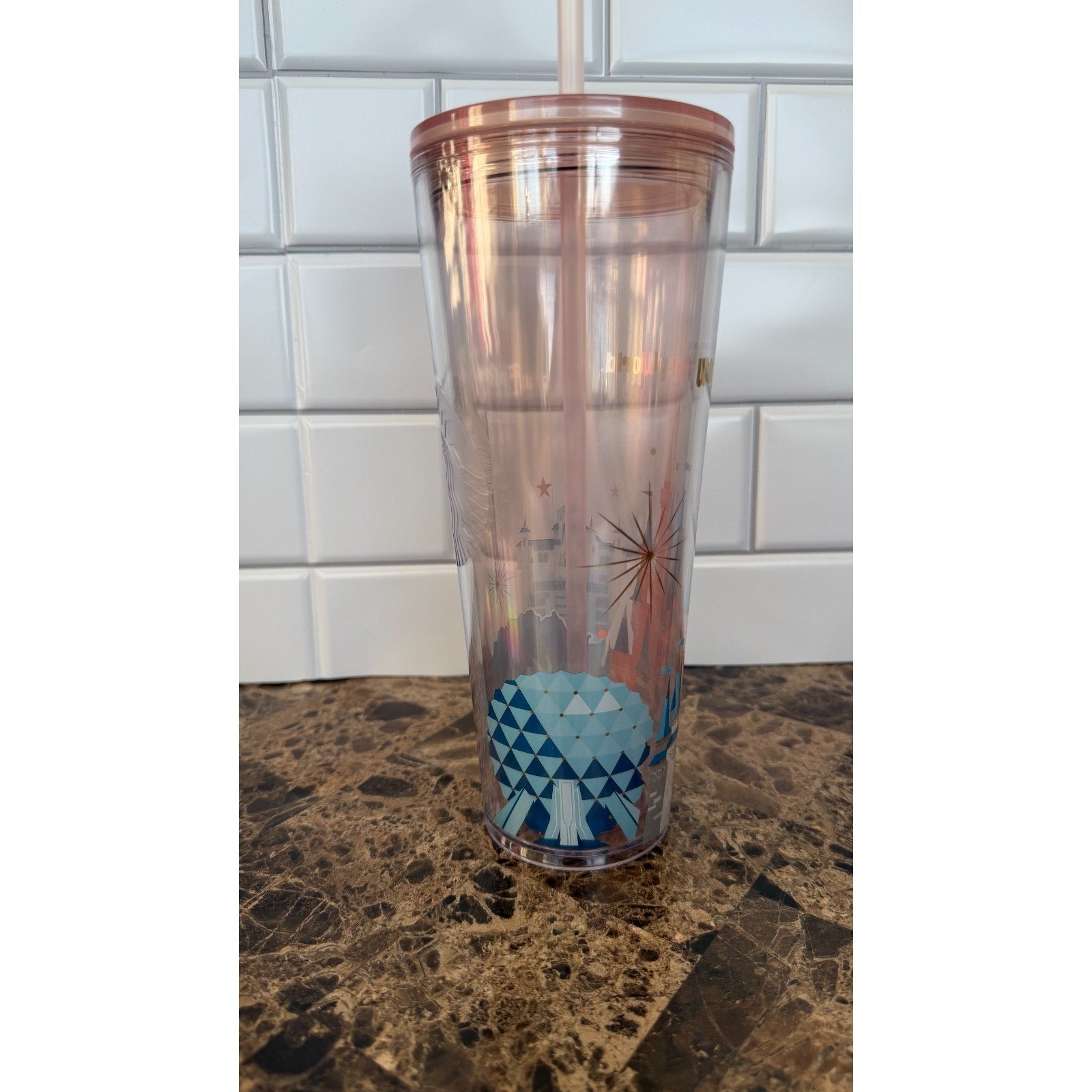 Disney World Cinderella Castle Starbucks Tumbler 24oz Rose Gold NEW