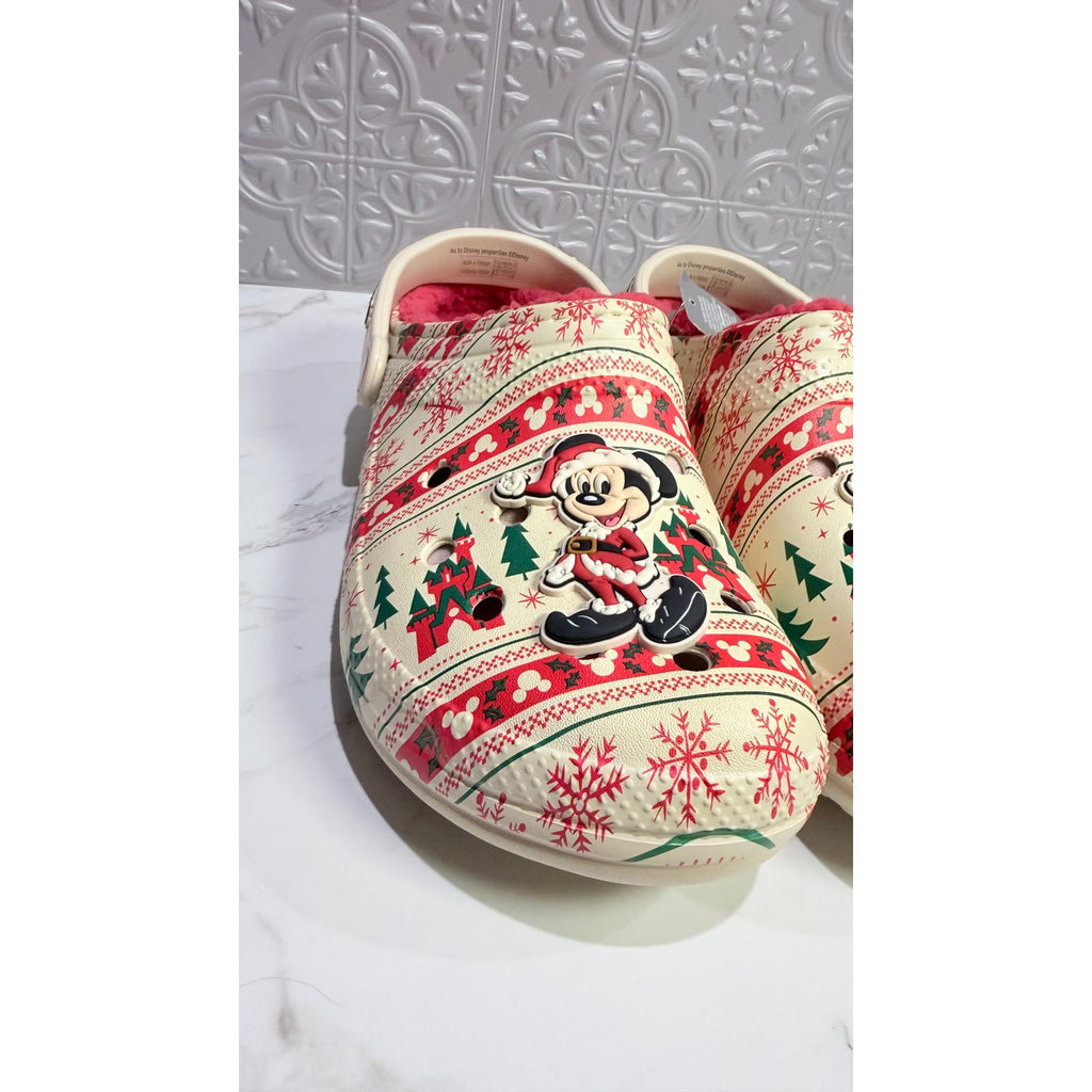 Disney Parks Mickey Mouse Santa Holiday Fair Isle Lined Crocs (M10/W12)