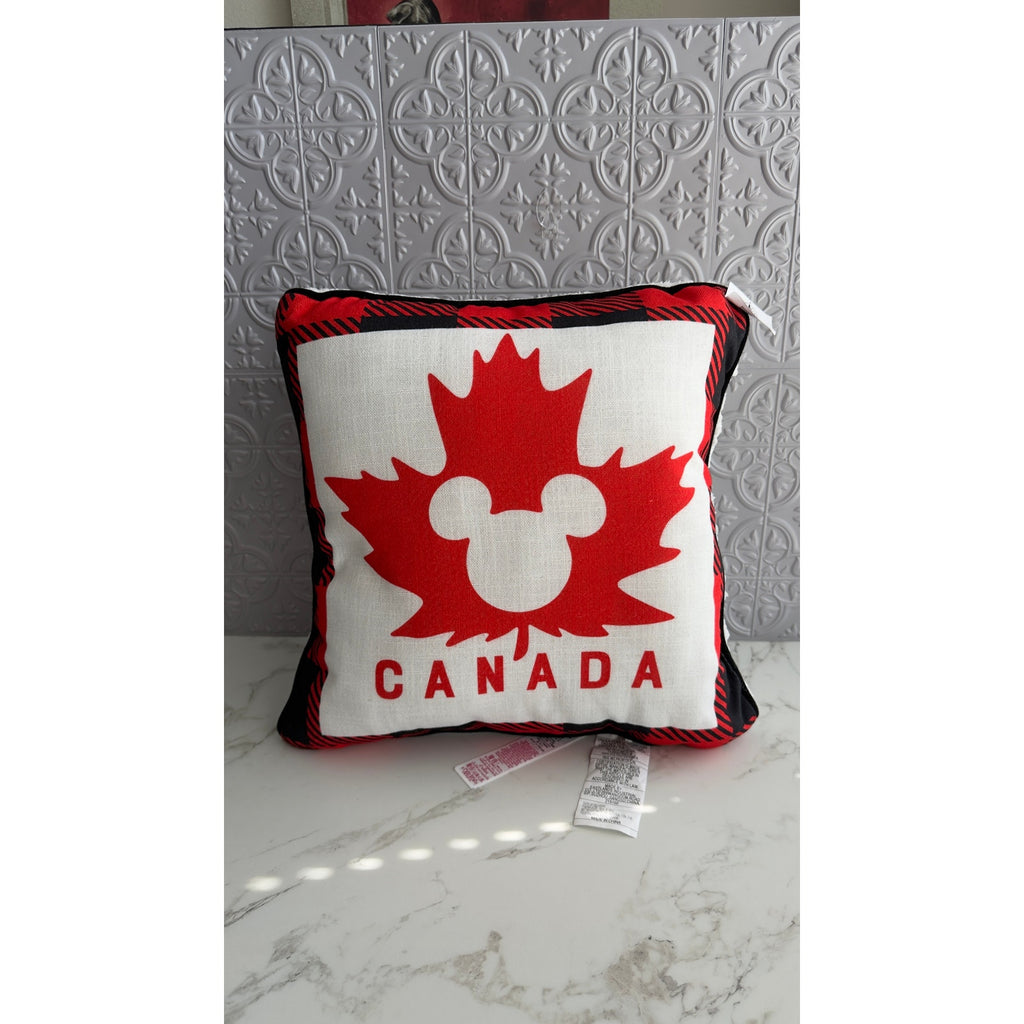Disney Parks Epcot World Showcase Canada Mickey Icon Maple Leaf Plaid Pillow NWT