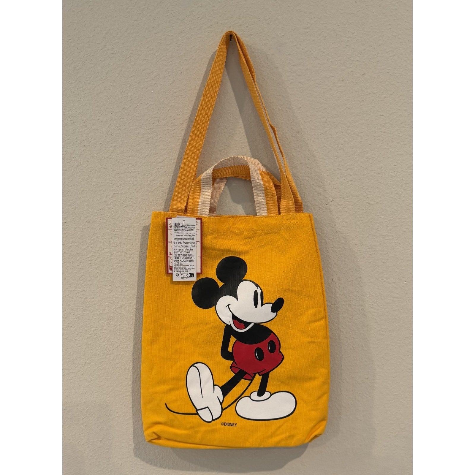Disney Parks Standing Mickey Mouse Yellow Canvas Tote Bag NEW