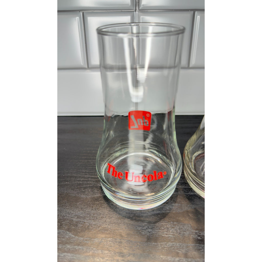 Vintage Set of 2 7Up The Uncola Upside Down Soda Glasses - 1980s Retro
