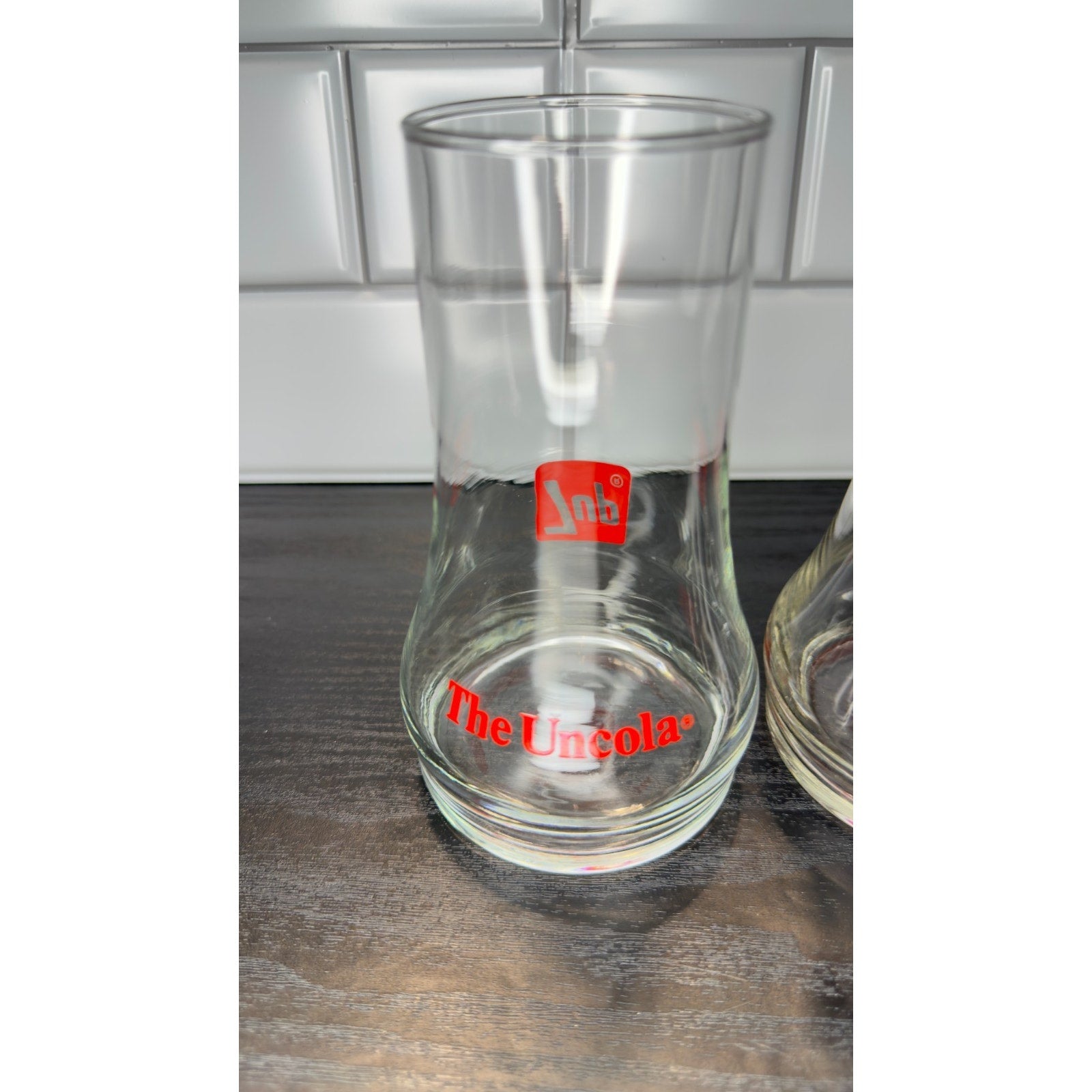 Vintage Set of 2 7Up The Uncola Upside Down Soda Glasses - 1980s Retro