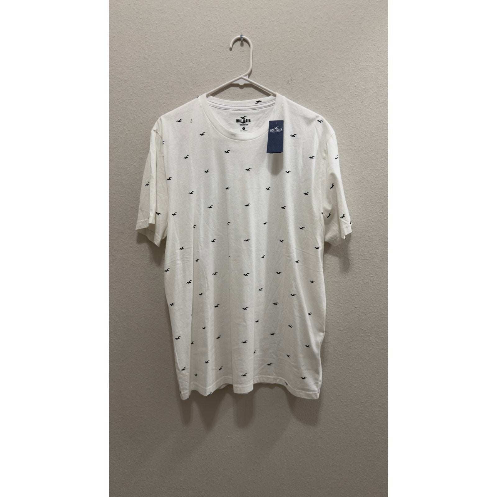 NWT Hollister Men's XL White Seagull All-Over Print Cotton Crewneck T-Shirt
