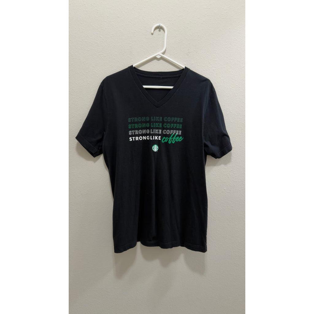 Starbucks Employee Strong Like Coffee Graphic V-Neck T-Shirt Black Size Large