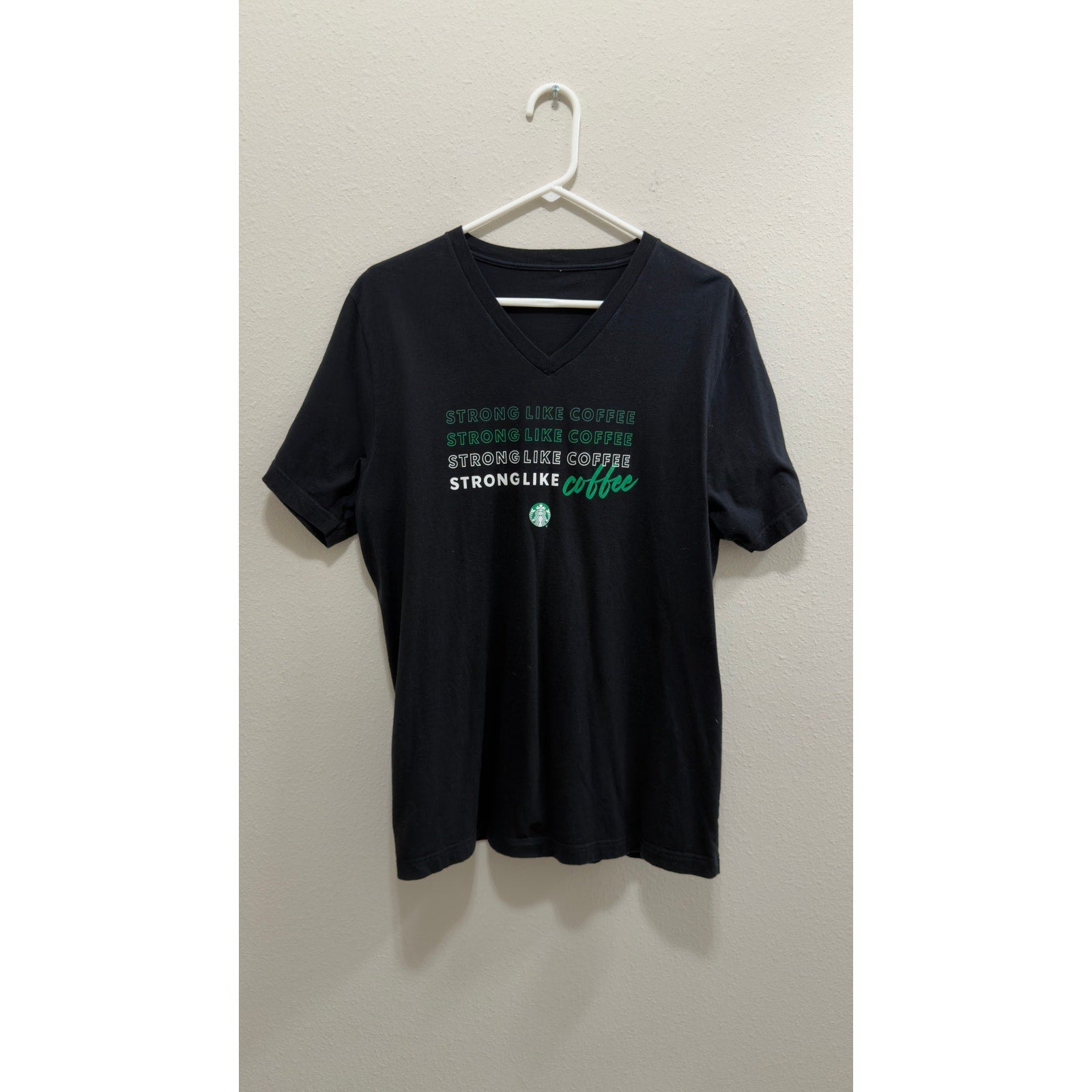 Starbucks Employee Strong Like Coffee Graphic V-Neck T-Shirt Black Size Large