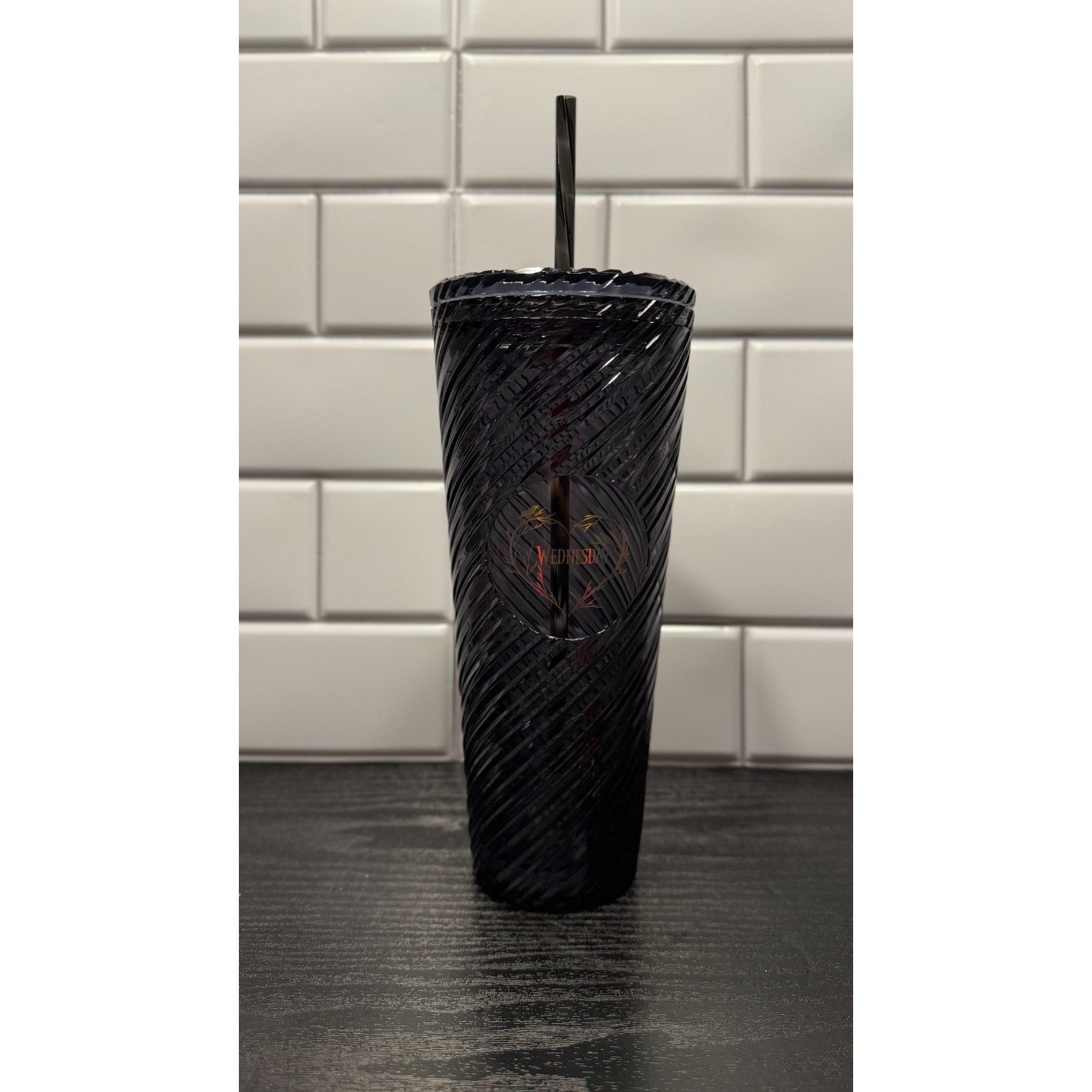NWT Primark Netflix Wednesday Addams 24oz Cold Cup Tumbler With Straw