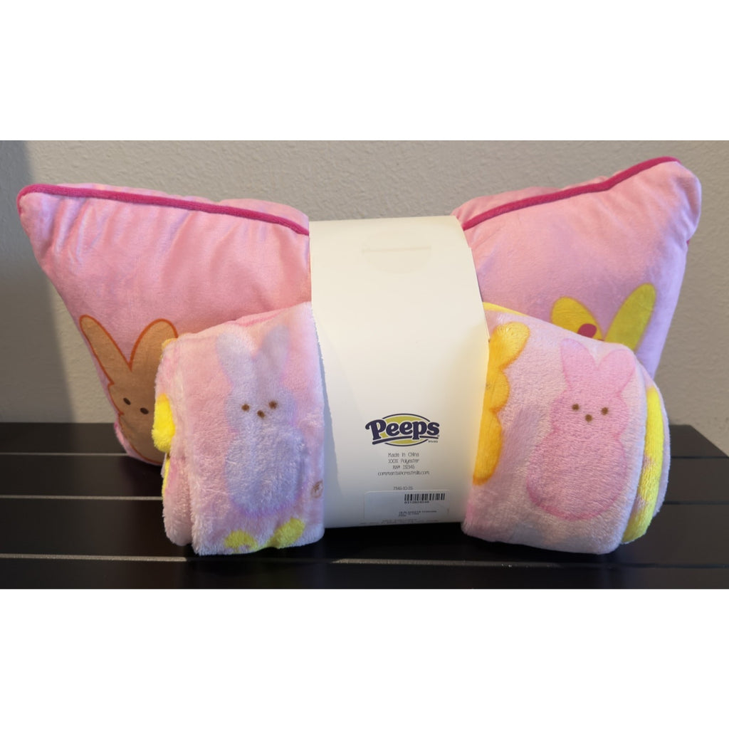 Peeps Pink 2-Piece Plush Set — Throw & Pillow 50x60 - NEW