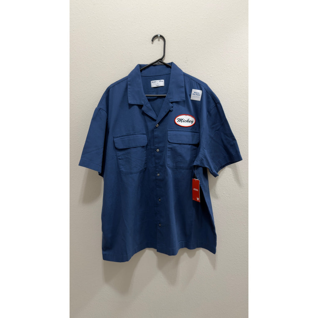 Old Navy x Disney Men's XL Mickey Mouse USA 250 Years Twill Camp Shirt Blue NWT