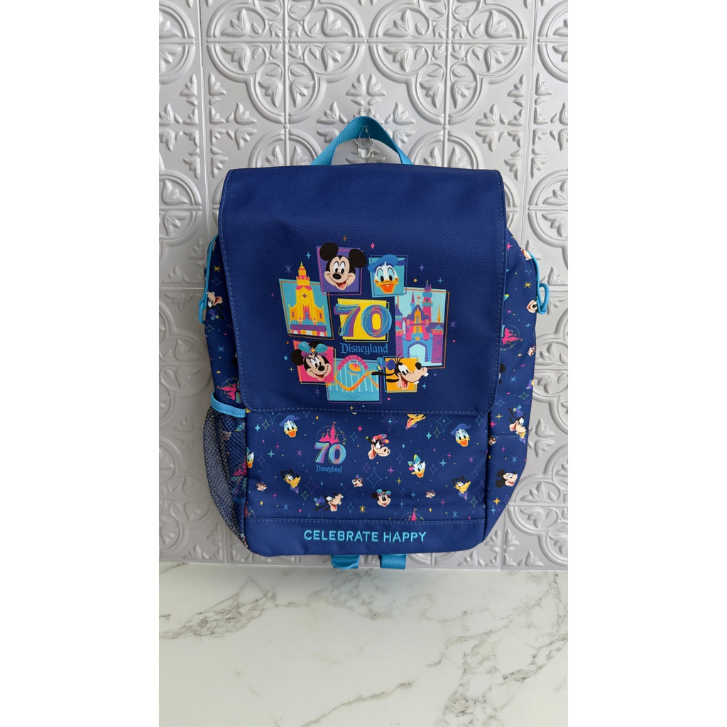 Disneyland 70th Anniversary Celebrate Happy Blue Characters Backpack NWT
