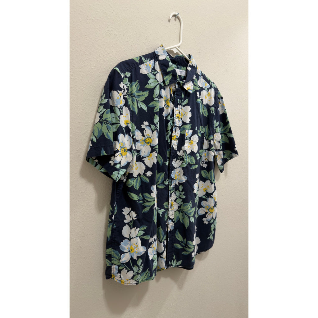 Old Navy Men’s Floral Short Sleeve Button Down Shirt Built-In Flex Navy Large