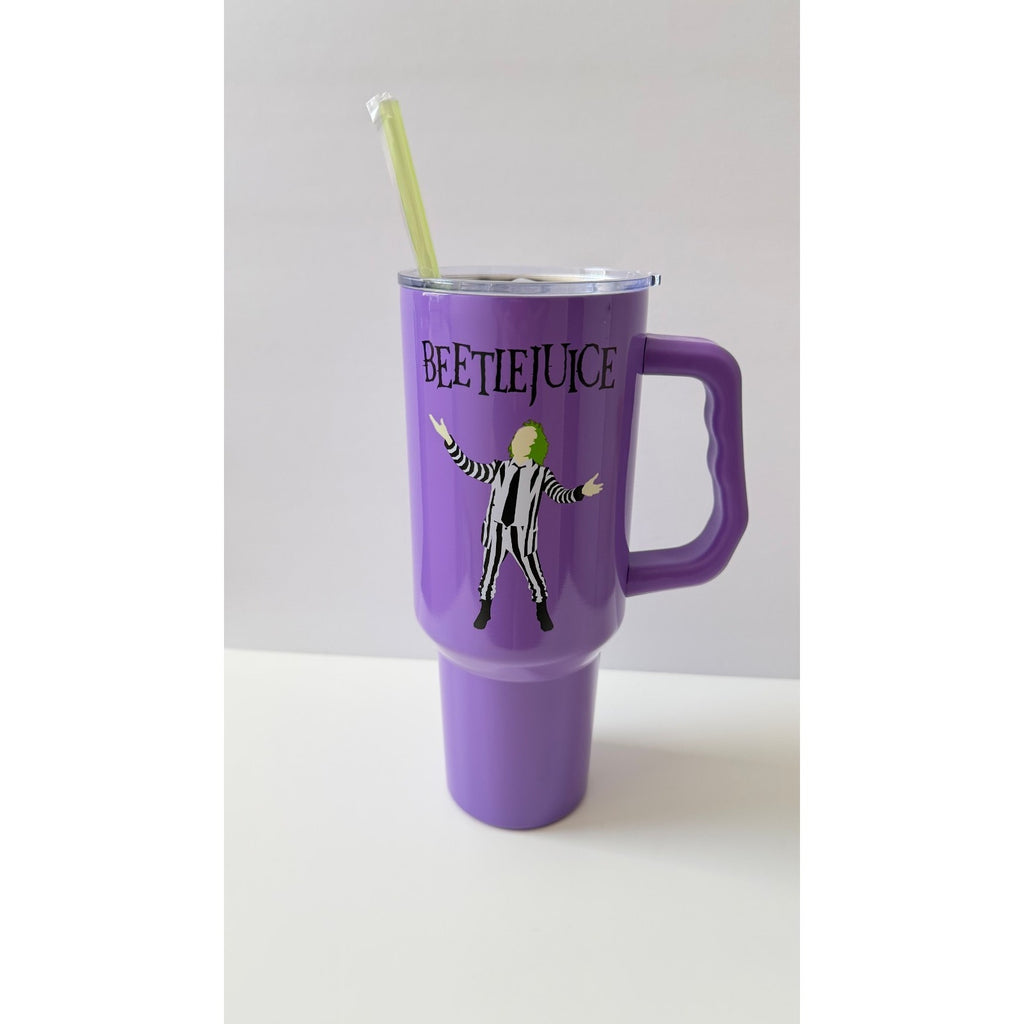 Silver Buffalo Beetlejuice 40oz Stainless Steel Tumbler with Handle Purple NWT
