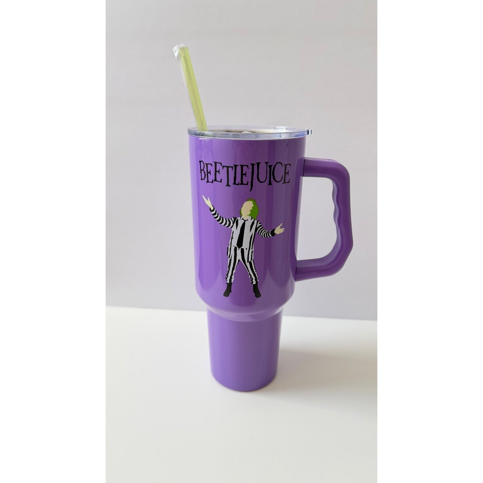 Silver Buffalo Beetlejuice 40oz Stainless Steel Tumbler with Handle Purple NWT