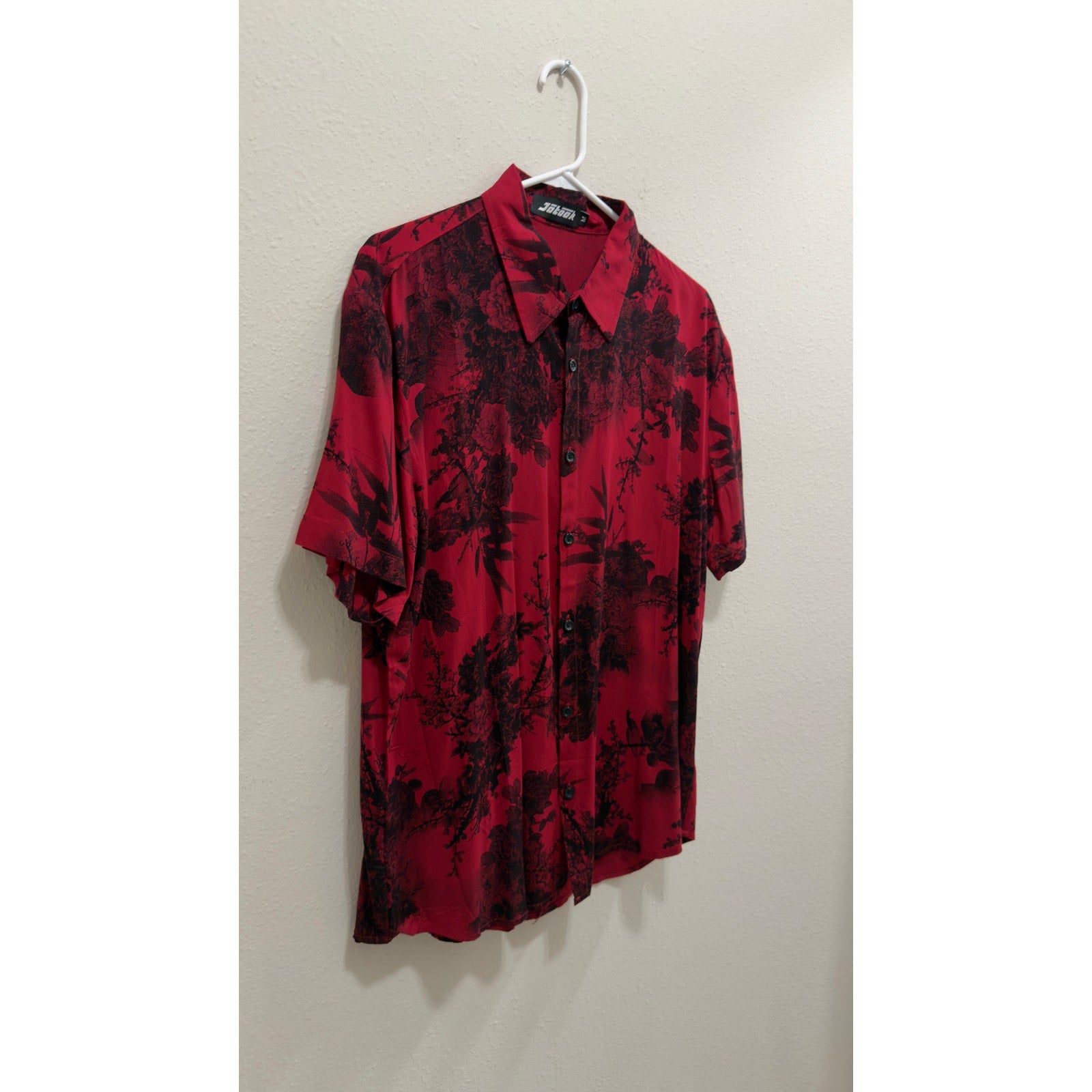 Jotook Men's Red & Black Tropical Floral Short Sleeve Hawaiian Shirt Medium
