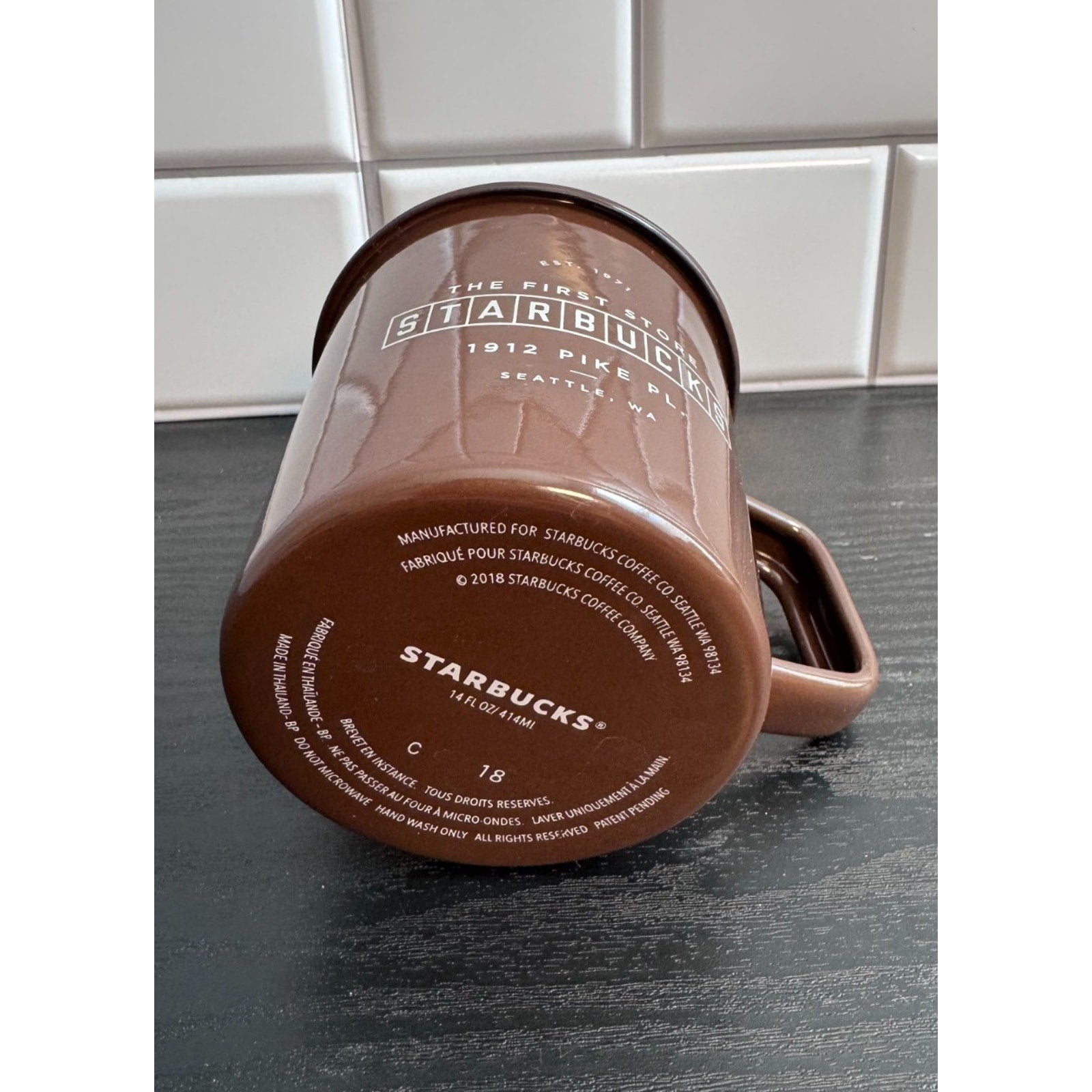 Starbucks First Store Pike Place Seattle Camping Tin Cup Mug Brown Enamel NWOT