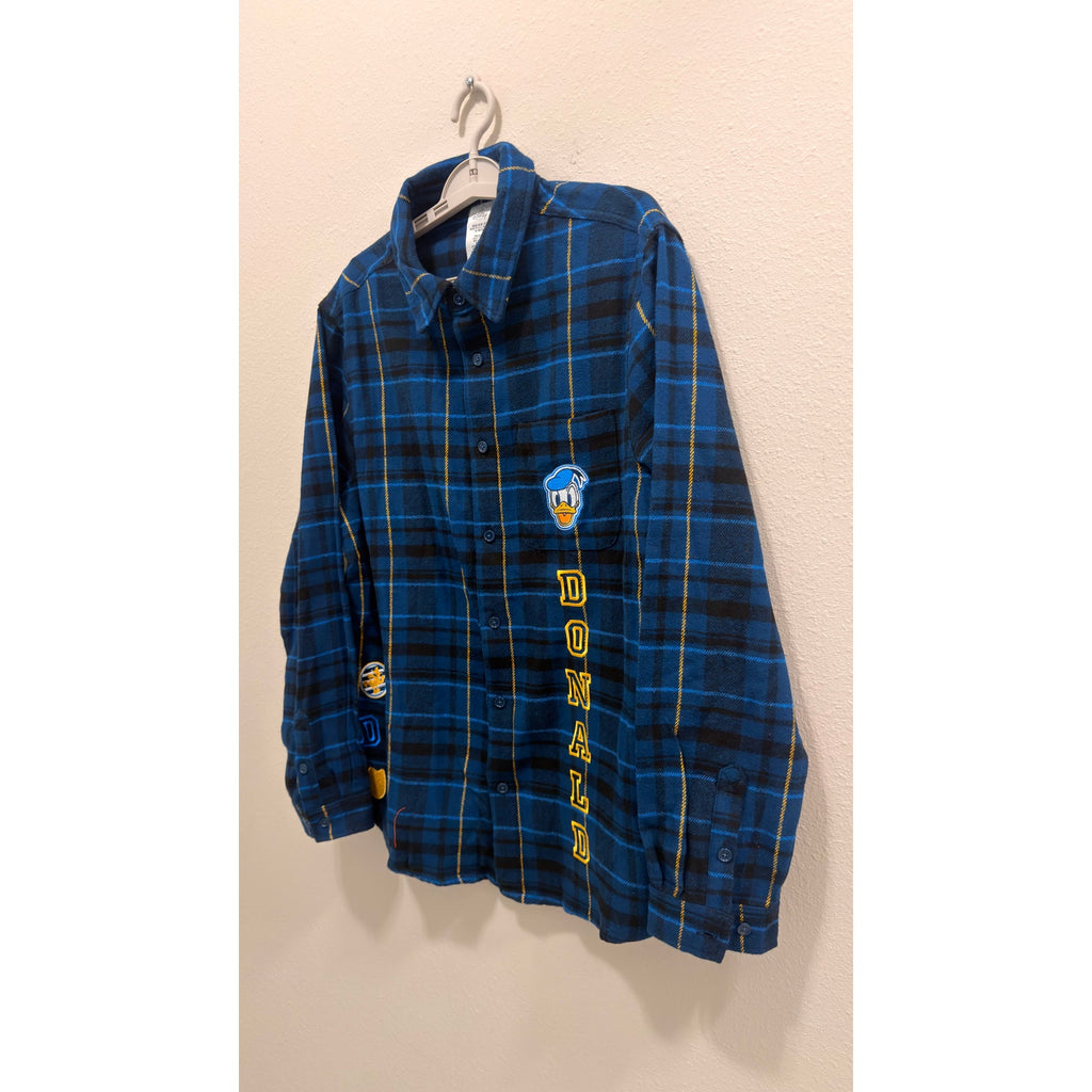 Disney Adult Shirt Donald Duck Plaid Flannel Shirt Large NWT