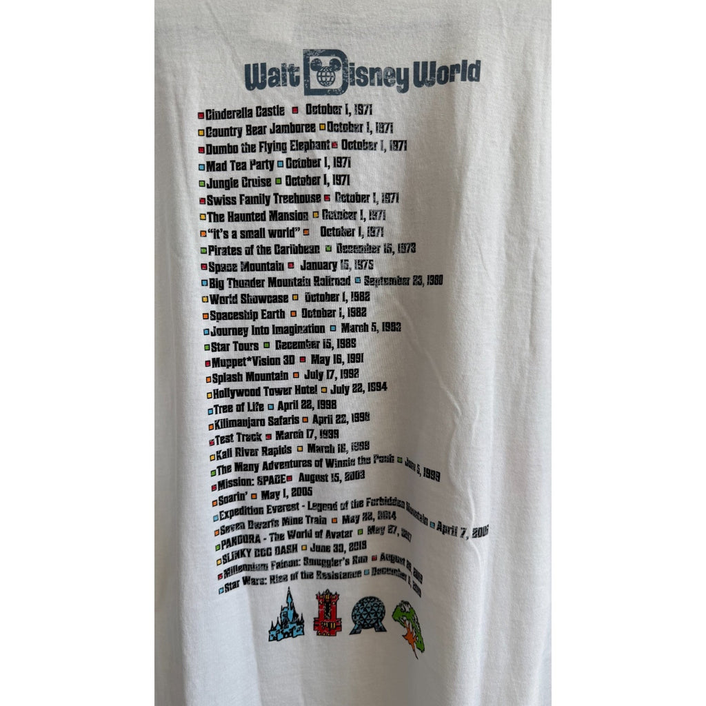 NWT Walt Disney World Attractions Opening Dates Graphic Tee Adult Size Large
