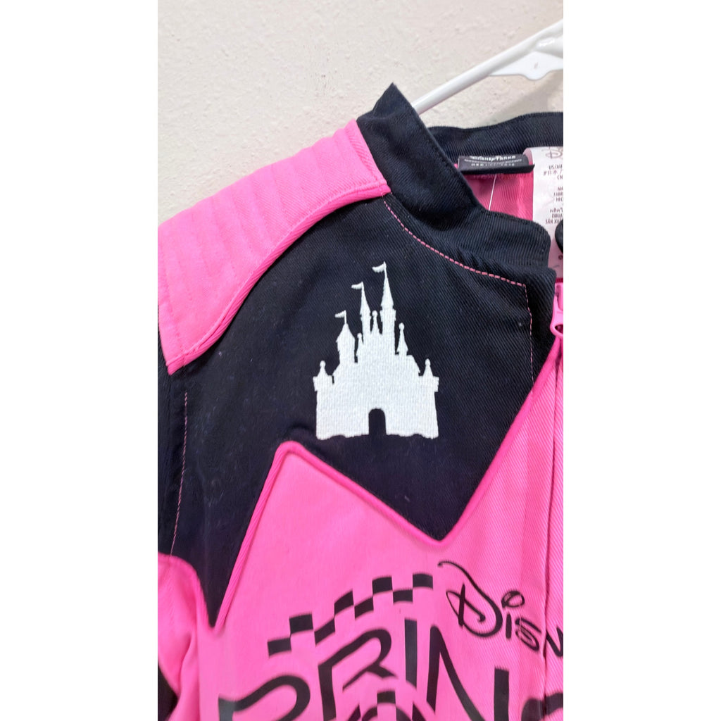 Disney Pink Black Racing Princess Castle Jacket Girls Large Her Universe NWT