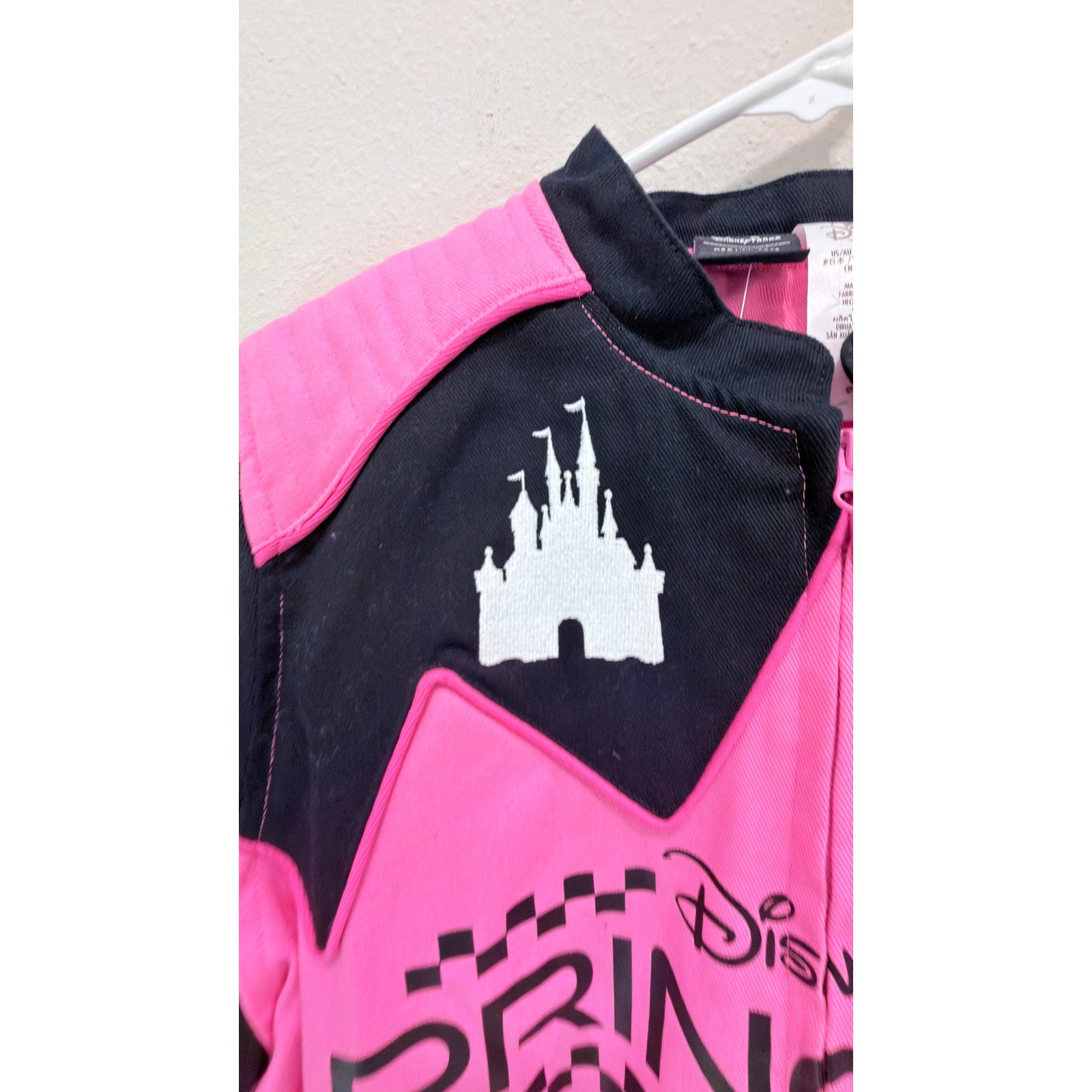 Disney Pink Black Racing Princess Castle Jacket Girls Large Her Universe NWT