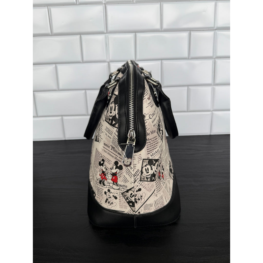 Disney Parks Satchel Bag Intage-Inspired Newsprint Print Mickey Minnie NWT