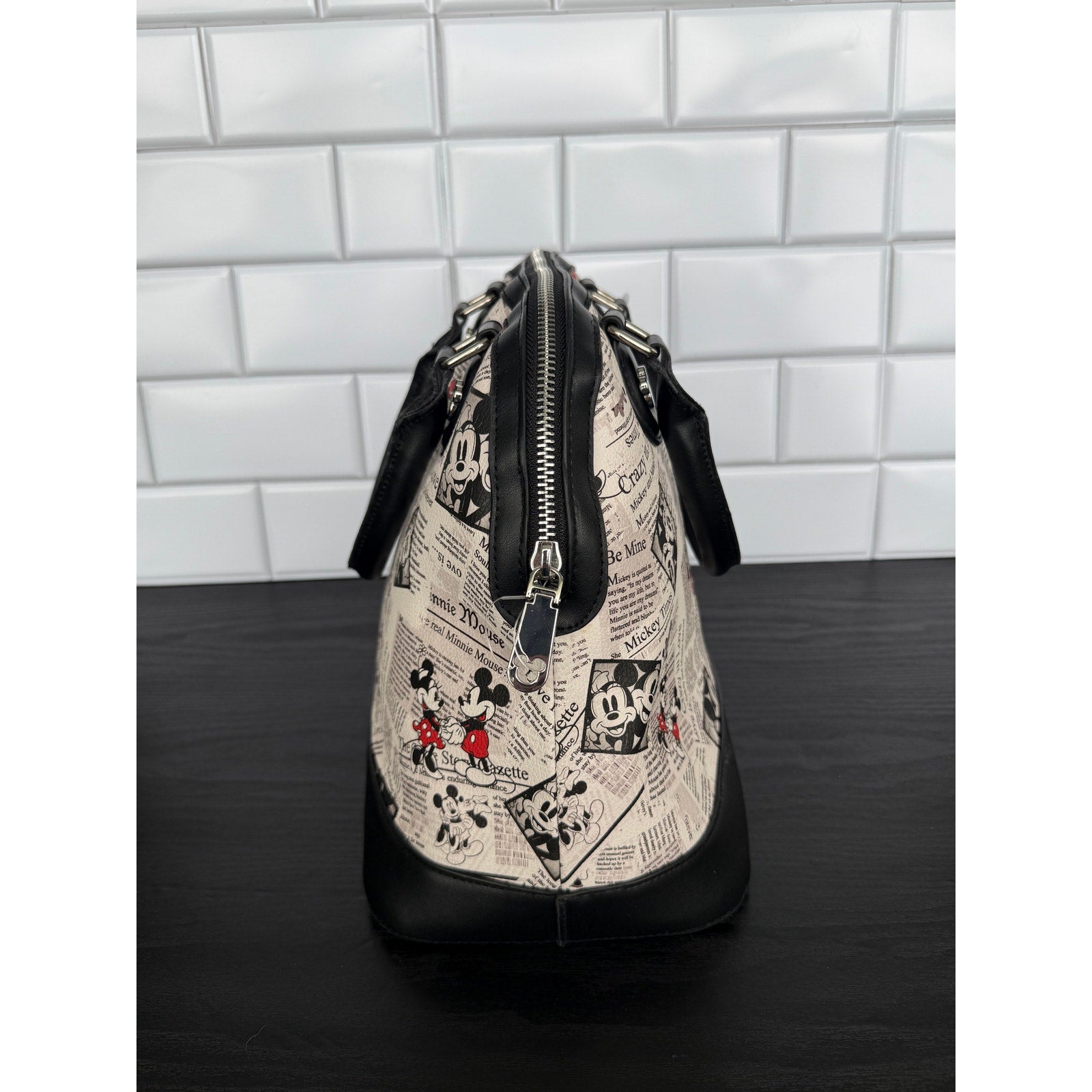 Disney Parks Satchel Bag Intage-Inspired Newsprint Print Mickey Minnie NWT