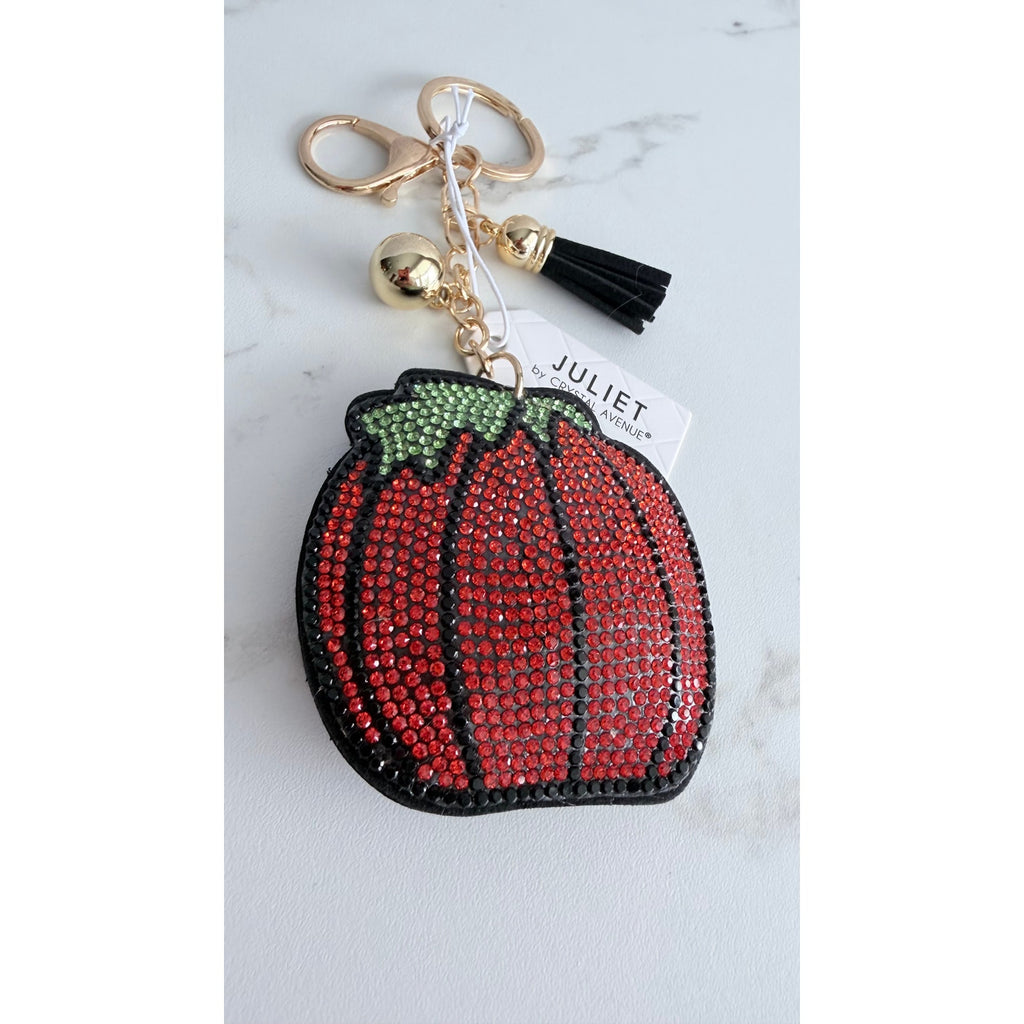Juliet Crystal Avenue Halloween Pumpkin Crystal Puffy Keychain Tassel NWT