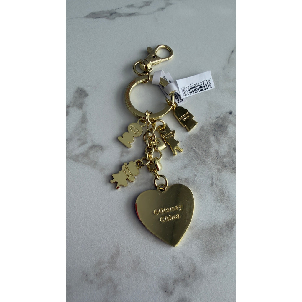 Disney Parks It's a Small World Hello Heart Keychain Bag Charm Gold Tone NEW