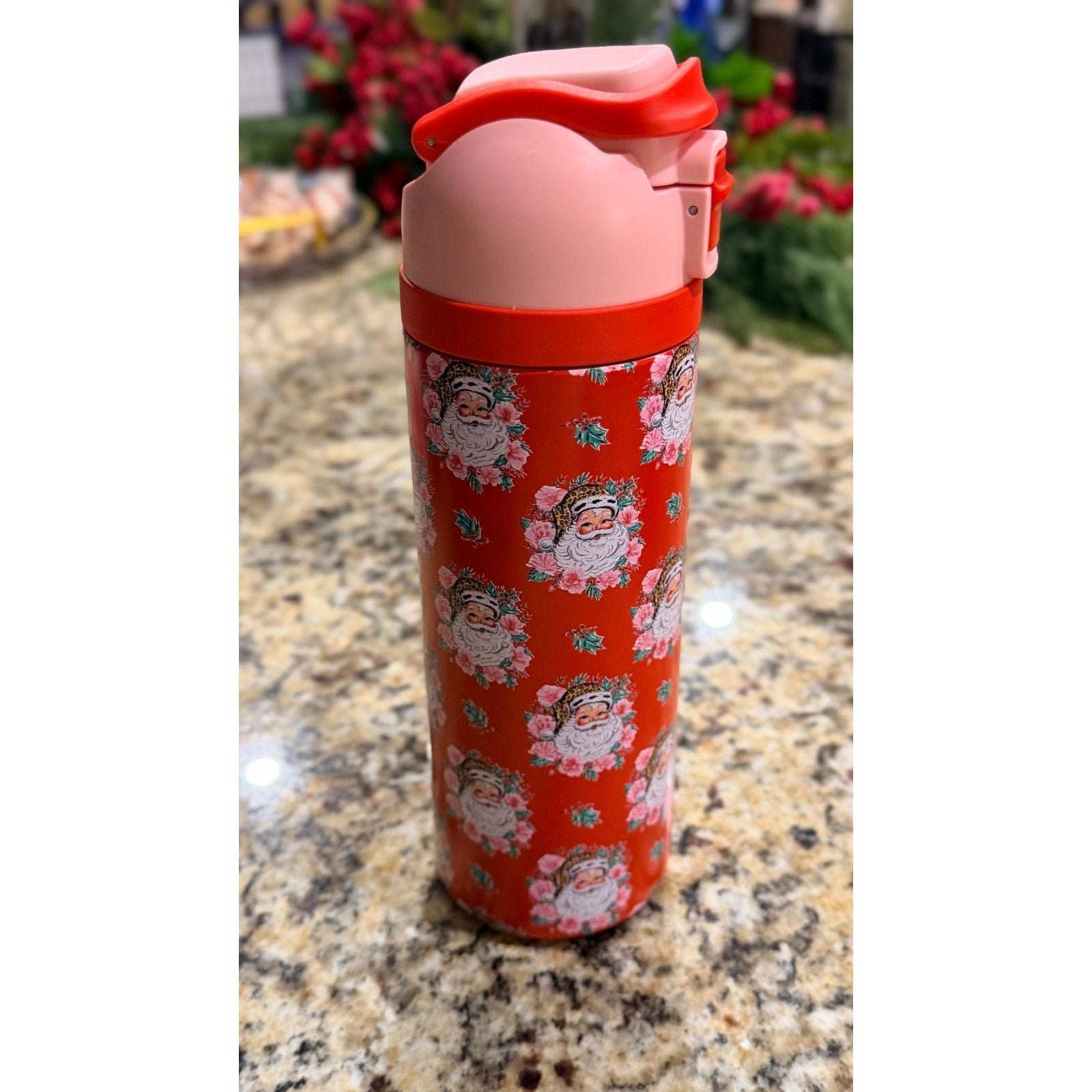 NWT Simply Belle "Vintage Floral Santa" Stainless Steel Bottle — 24 oz