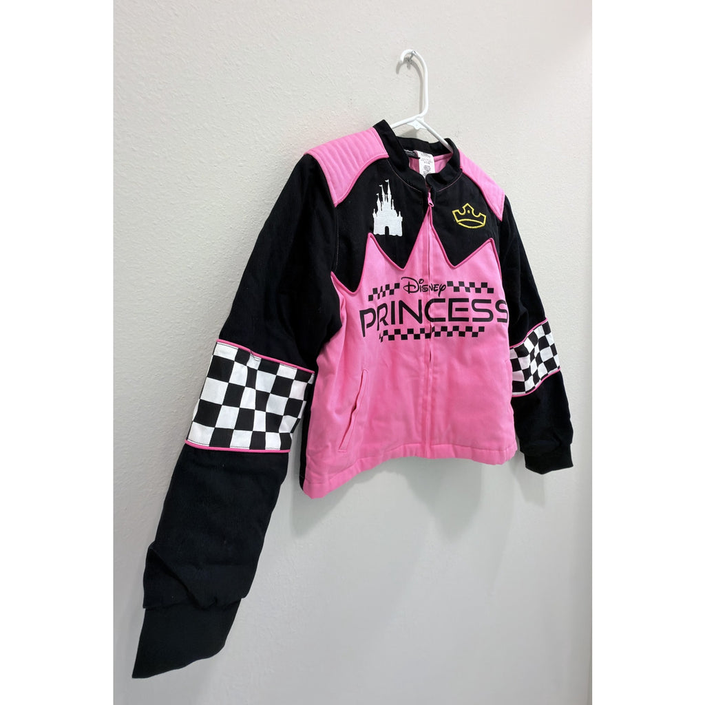 Disney Pink Black Racing Princess Castle Jacket Girls Large Her Universe NWT