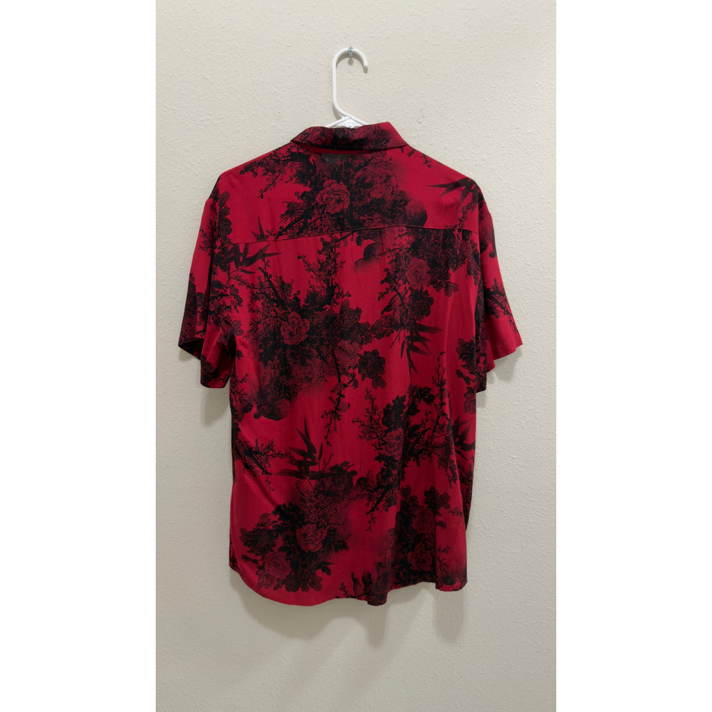 Jotook Men's Red & Black Tropical Floral Short Sleeve Hawaiian Shirt Medium